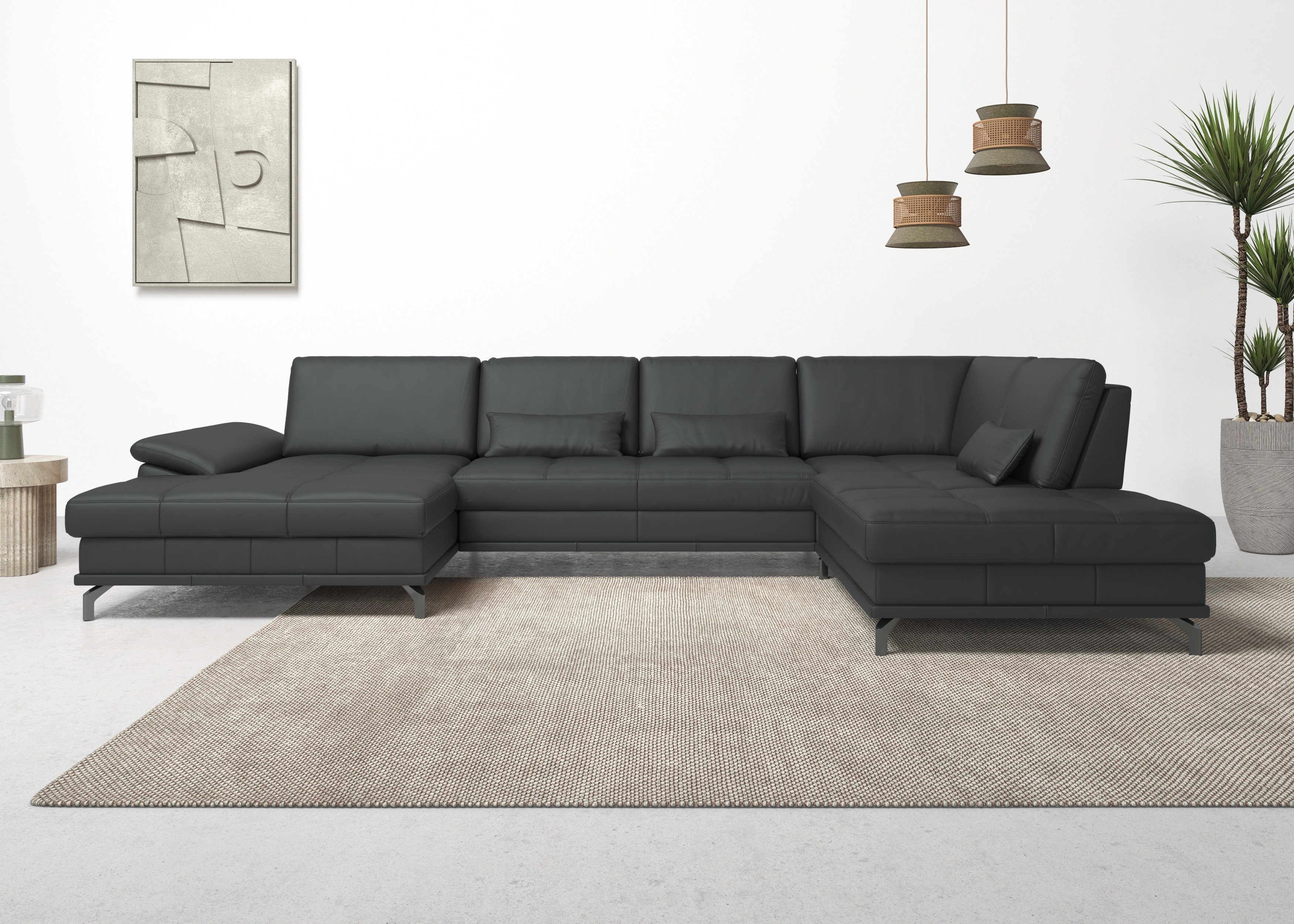 OTTO home Wohnlandschaft "Costello U-Form, B: 363 cm mit Sitztiefen-, Armteilverstellung &" 3 Nierenkissen, optional Schlaffunktion & Bettkasten