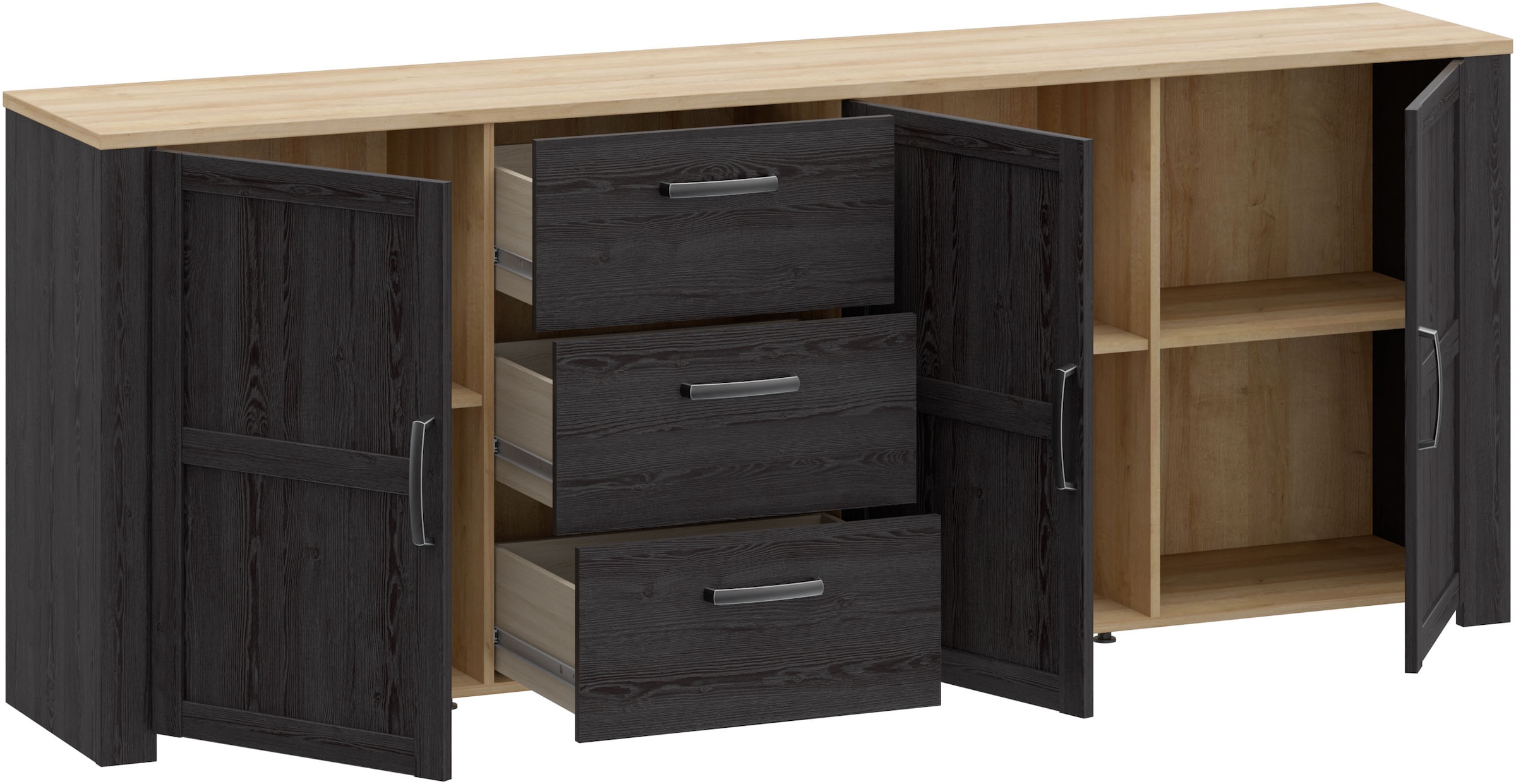 FORTE Sideboard »Bohol, großes Sideboard,Breite 2,20 mtr. Soft-Close, Stauraum« B/H/T 220,8/87/42cm, 3 Türen, 3 SK