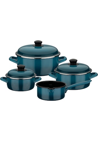 Topf-Set »Blue Shadow«, Emaille, (Set, 7 tlg., je 1 Kochtopf 16/20/24 cm, 1x...