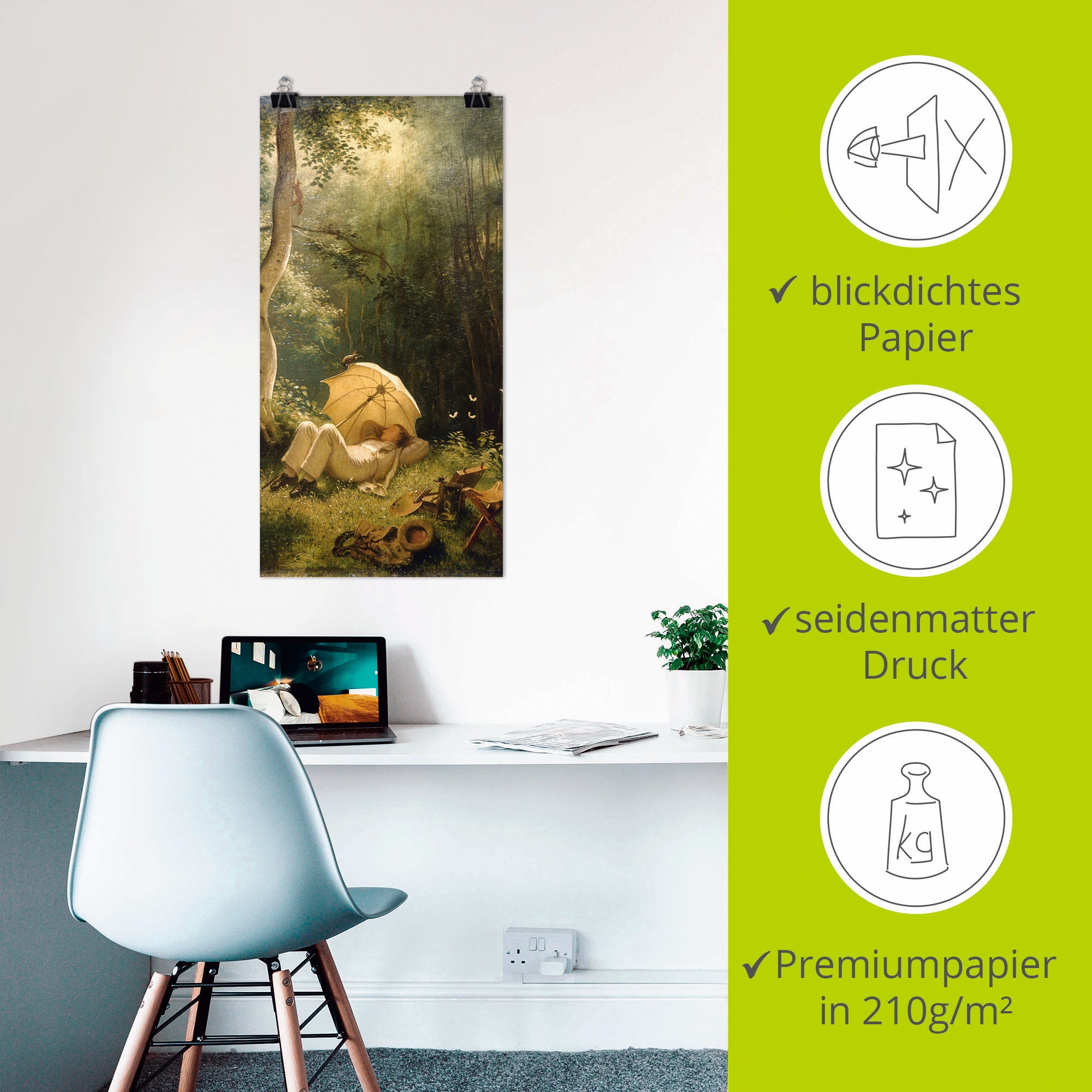 Poster ARTLAND "Der Maler (Rast im Walde)", grün (farbe bild(er): grün), B:30cm H:60cm, Bilder, Poster, ohne Rahmen 3