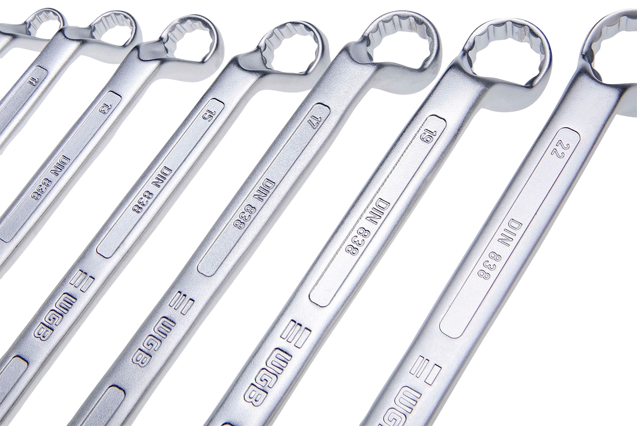 WGB BASIC PLUS Ringschlüssel »Doppelringschlüssel-Satz«, (Set, 8 St.), gekröpft, Chrom-Vanadium Stahl, verchromt, in Rolltasche