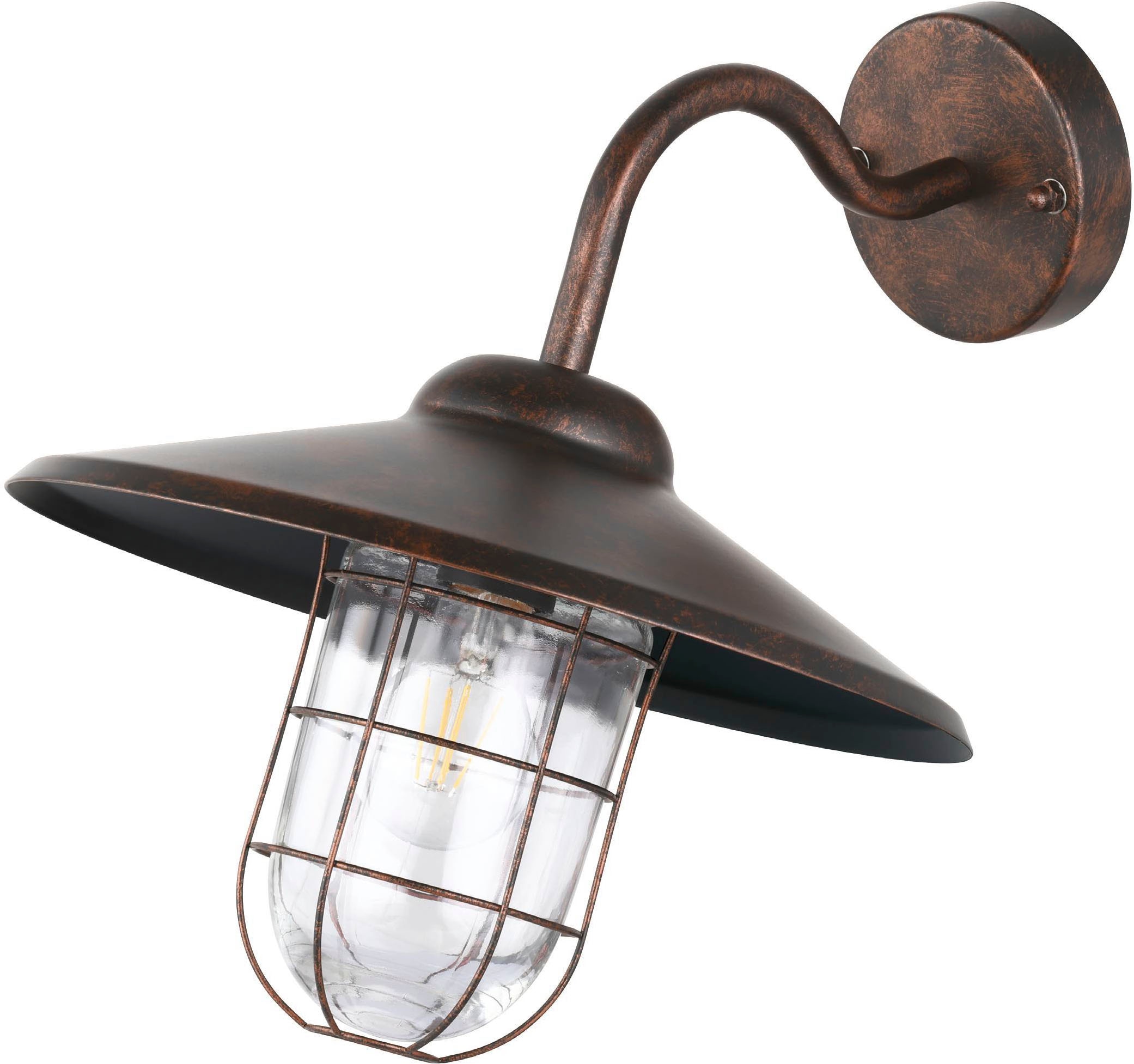 EGLO Wandleuchte »Melgoa Außen-Wandlampe, Wandleuchte aus Stahl und Glas, E27, IP44« E27 1 Stk. Wand-/Deckenleuchte - L30 x H25 x AL38 cm - kupferfarben-antik