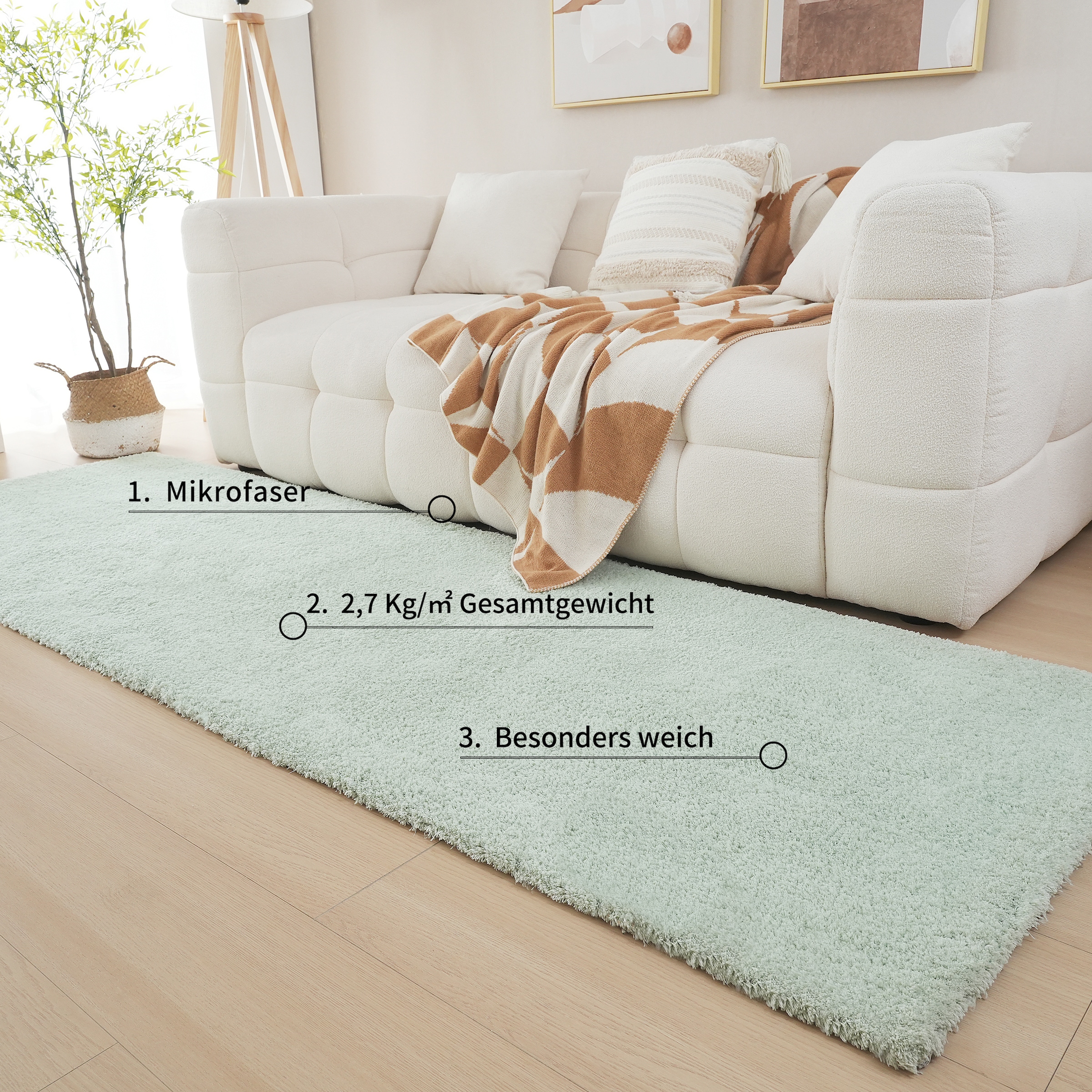 my home Hochflor-Läufer »Microfaser Teppich Magong, besonders weich, sehr feiner Flor«, rechteckig, 25 mm Höhe, uni Teppiche, Wohnzimmer, Schlafzimmer, Kinderzimmer, Flur, Brücke