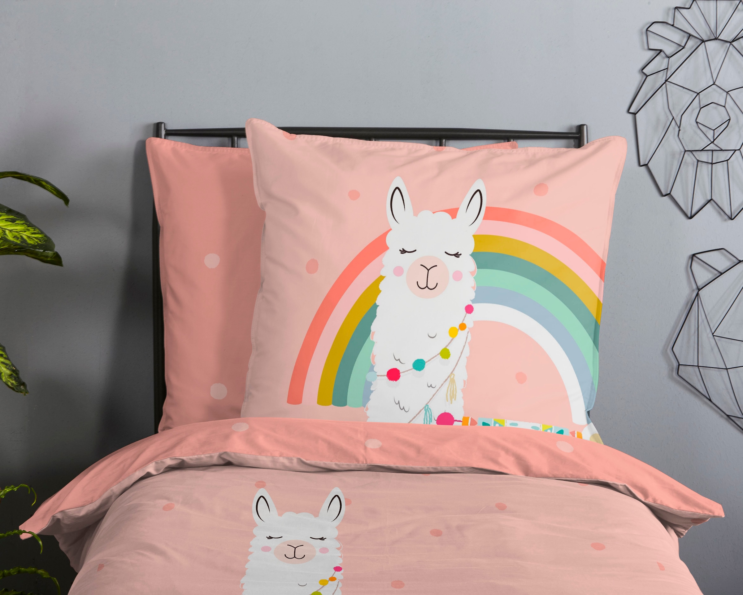 good morning Kinderbettwäsche »Llamaa«, Baumwolle, 135x200, Reißverschluss, Wende, Kind, Mädchen, Lama, Rosa