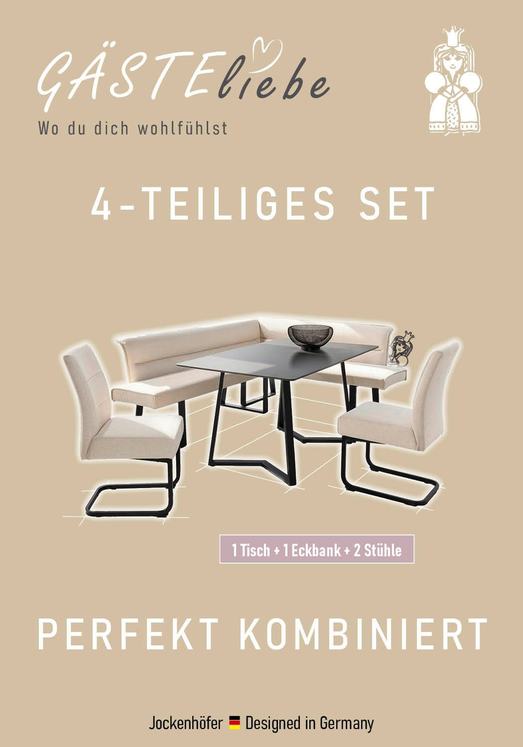 OTTO home Eckbankgruppe »Tisch, Bank und 2 Stühle, Taschenfederkern« Set, 4 tlg. Tisch (140x90cm) schwarz, Bank und Stühle anthrazit oder beige