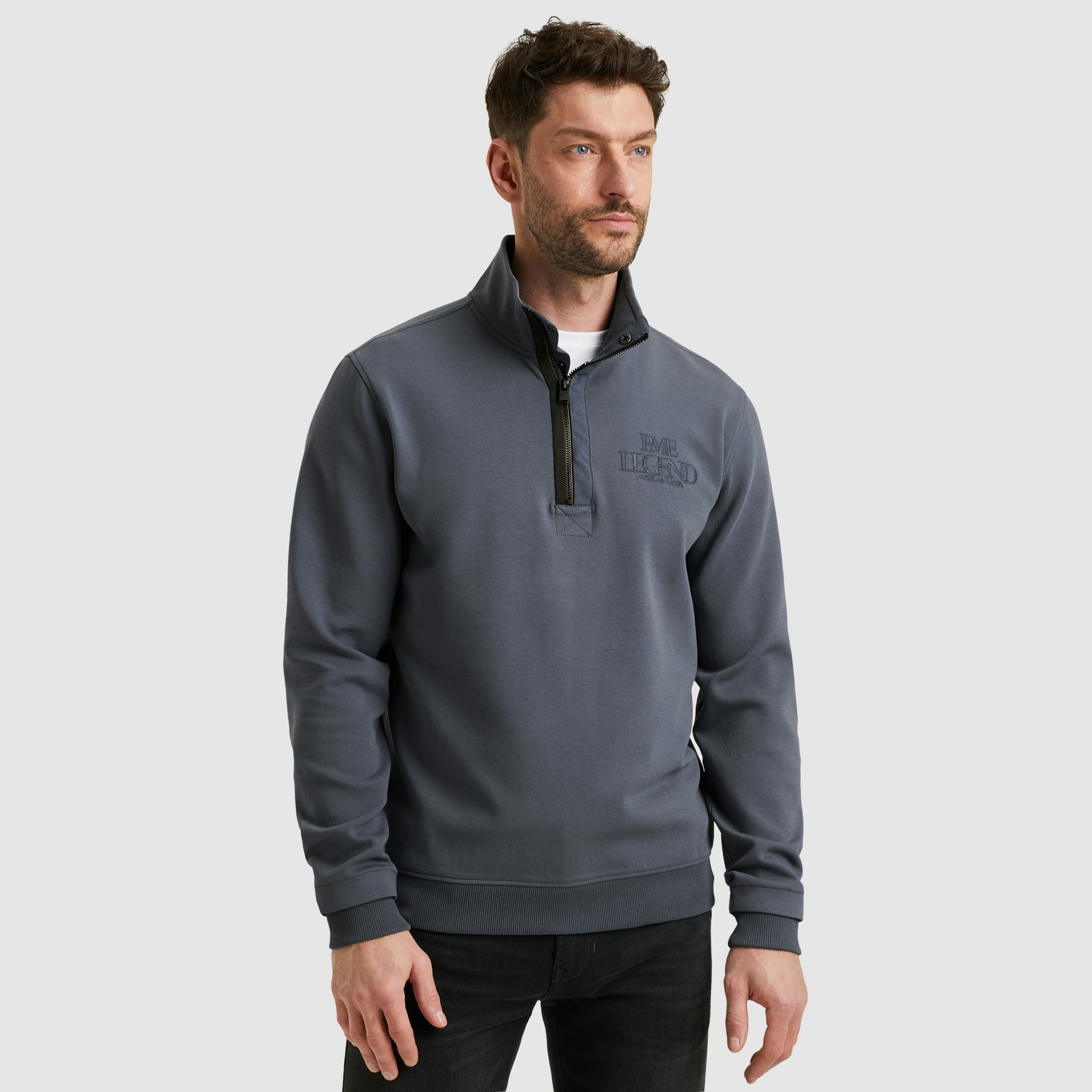 PME LEGEND Sweater, mit Logo-Stickerei und Troyer-Kragen mit Reißverschluss günstig online kaufen