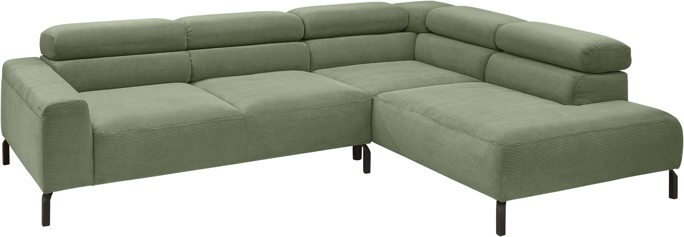 Places of Style Ecksofa »Antonelli, L-Form, inkl. Kopfteilverstellung, Breite 276 cm«, mit elektrischer Sitztiefenverstellung, in Feincord, oliv