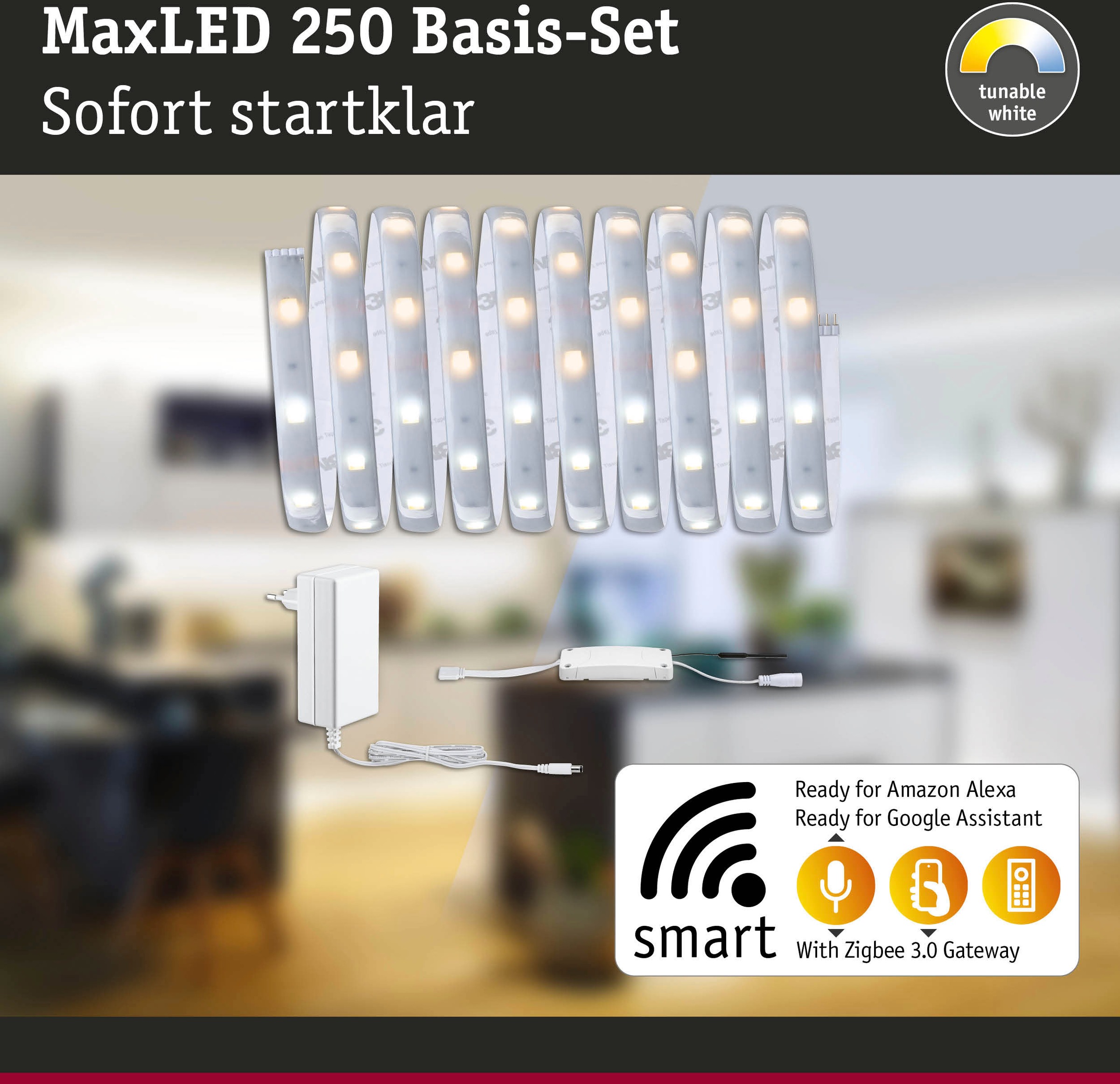 2024 Popularität explodiert Paulmann LED-Streifen »MaxLED 250 Tunable 12W 810 Zigbee BAUR 810lm«, IP44 kaufen Smart 1 beschichtet 3m, Home White, St.-flammig, Basisset 