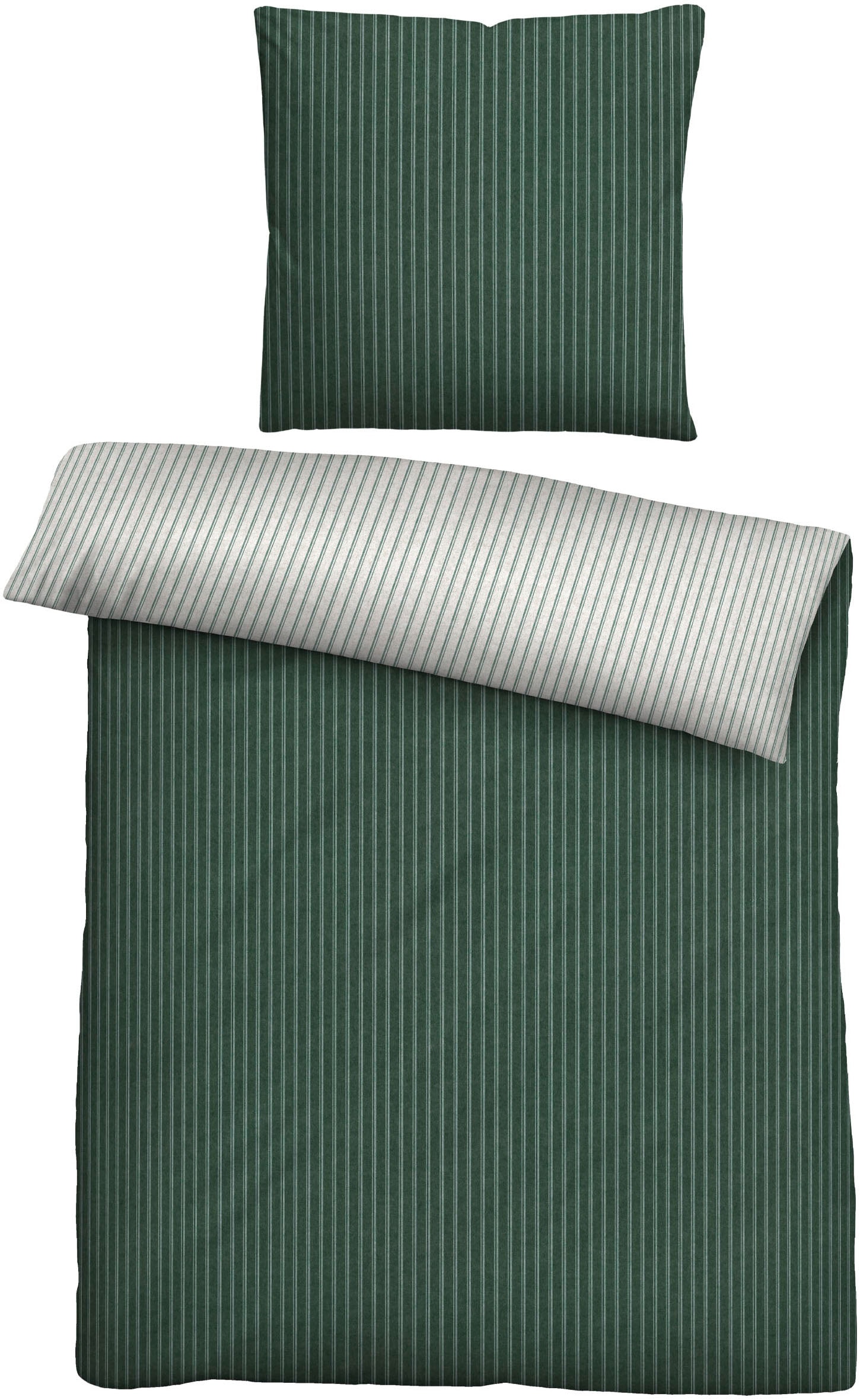 Biberna "Tillmann" 2 Stk. kuschelig warm im Winter, gestreifte Bettwäsche mit Wendeoptik