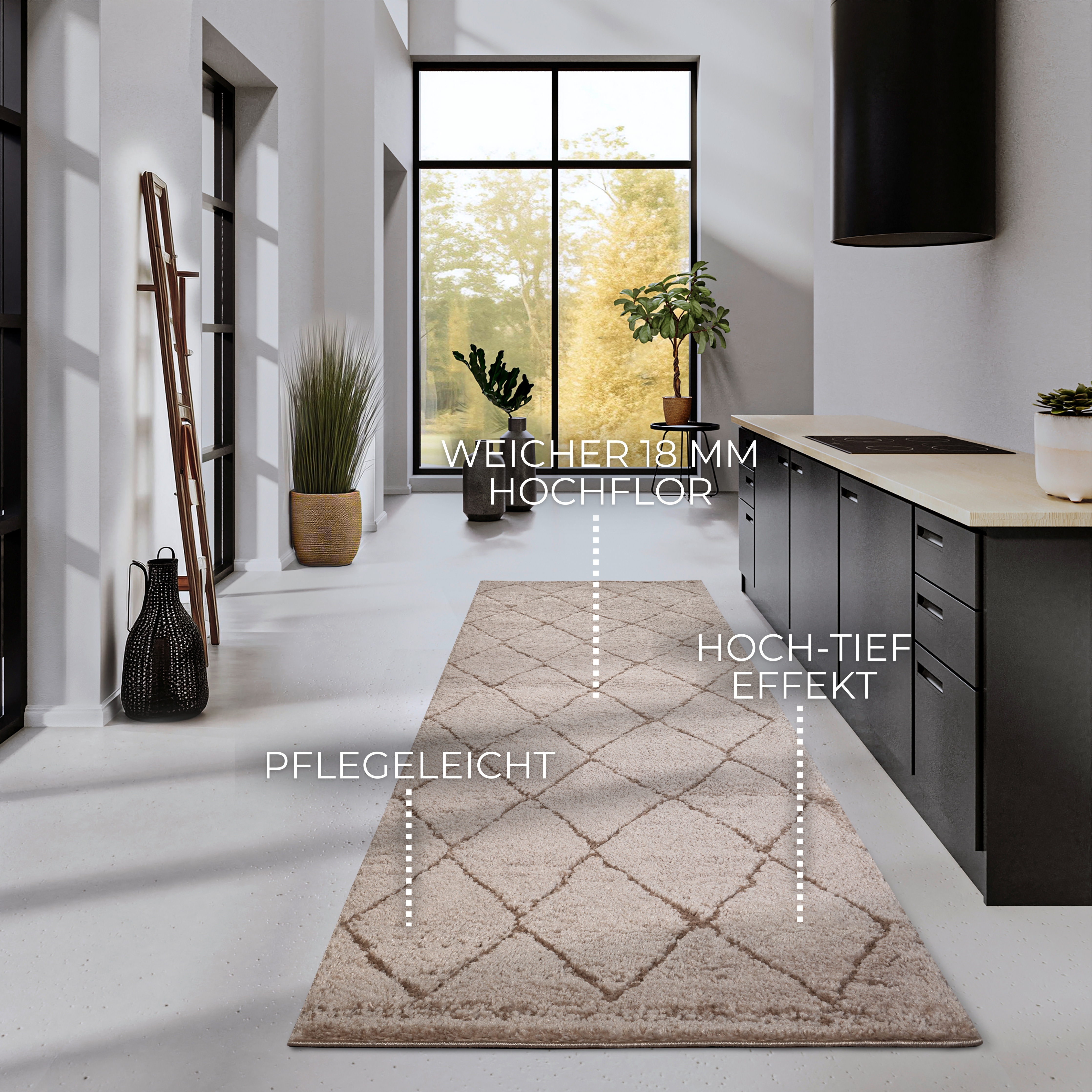 Thumbnail - ELLE DECORATION Designteppich "Perrotin" rechteckig 18 mm Höhe Läufer, Shaggy, flauschig, weich, Langflor, modern, Hoch ...