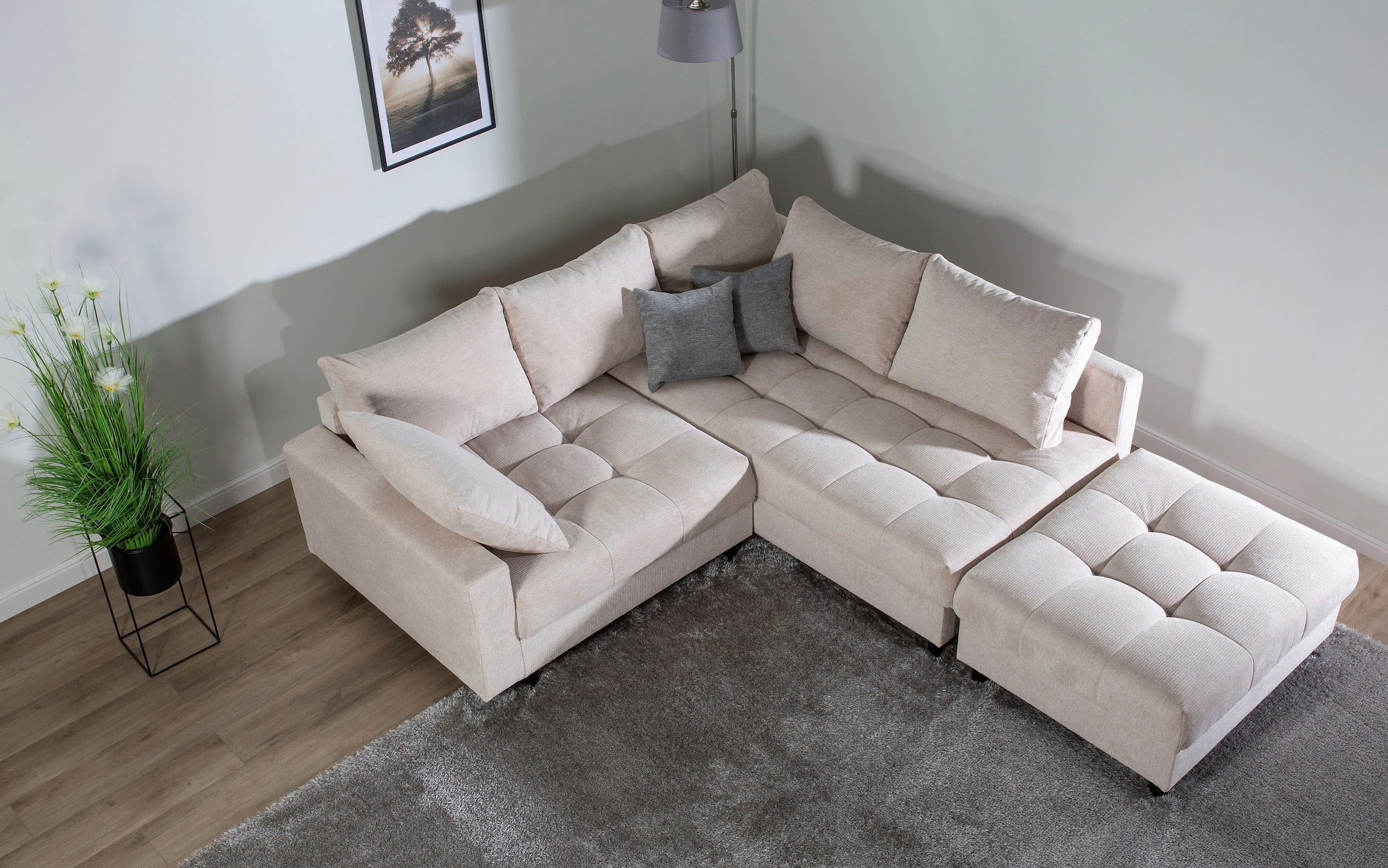 Home affaire Ecksofa »Toni L-Form, B: 215 cm«, mit Hocker & 2 Zierkissen, Federkern