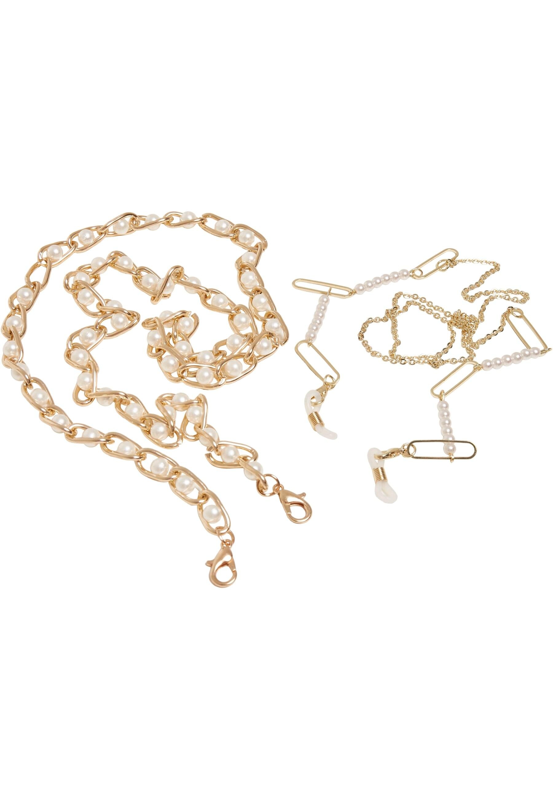URBAN CLASSICS Damen Armband "Urban Classics Unisex Multifunctional Chain With Pearls 2-Pack", onesize, Eisengold, Eisen, Armbänder
