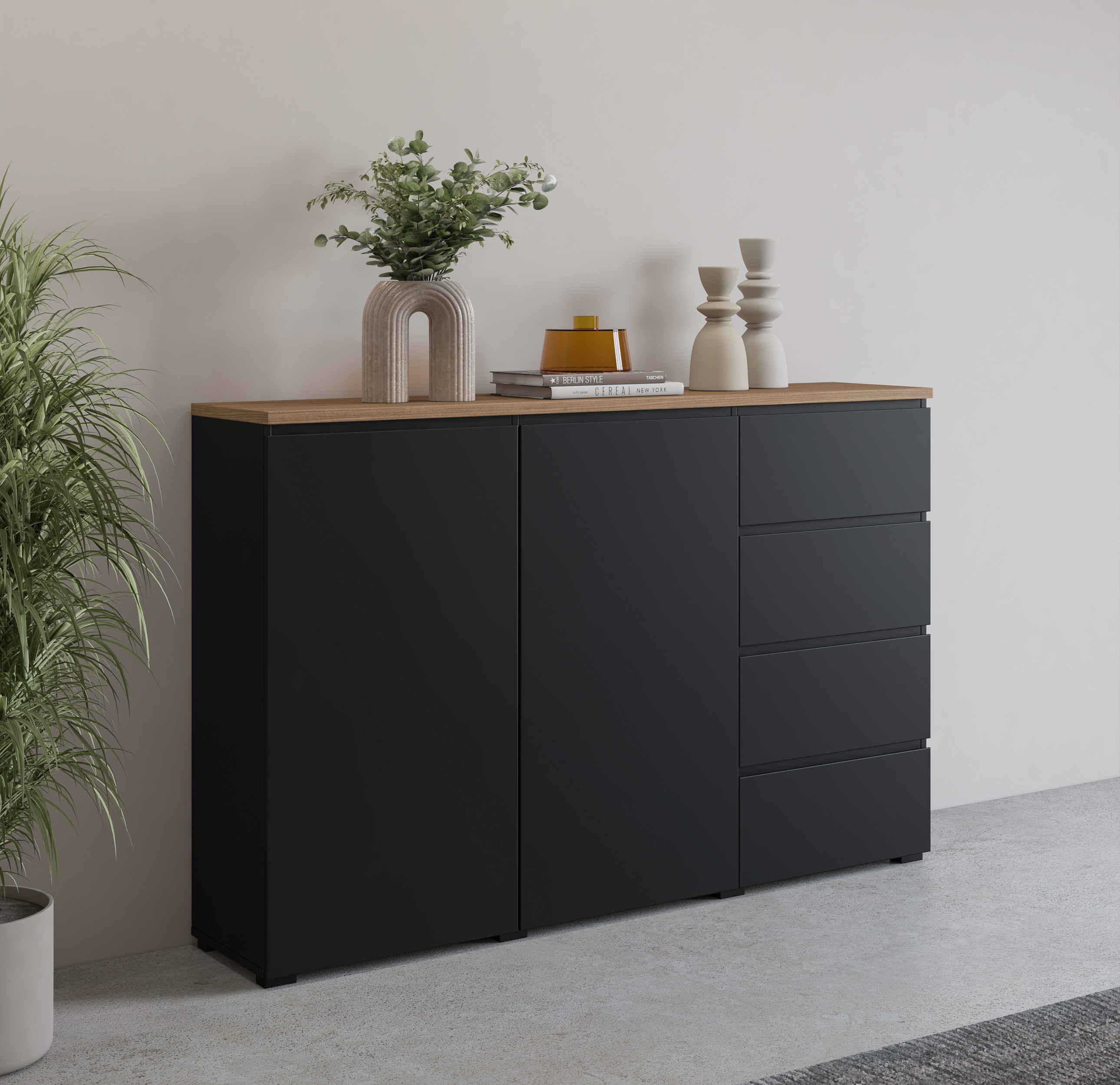 OTTO home Highboard "Modo, Breite 150 cm, moderne grifflose Kommode 2Türen/4 SK" Schubladenkommode mit viel Stauraum, Einlegeböden verstellbar