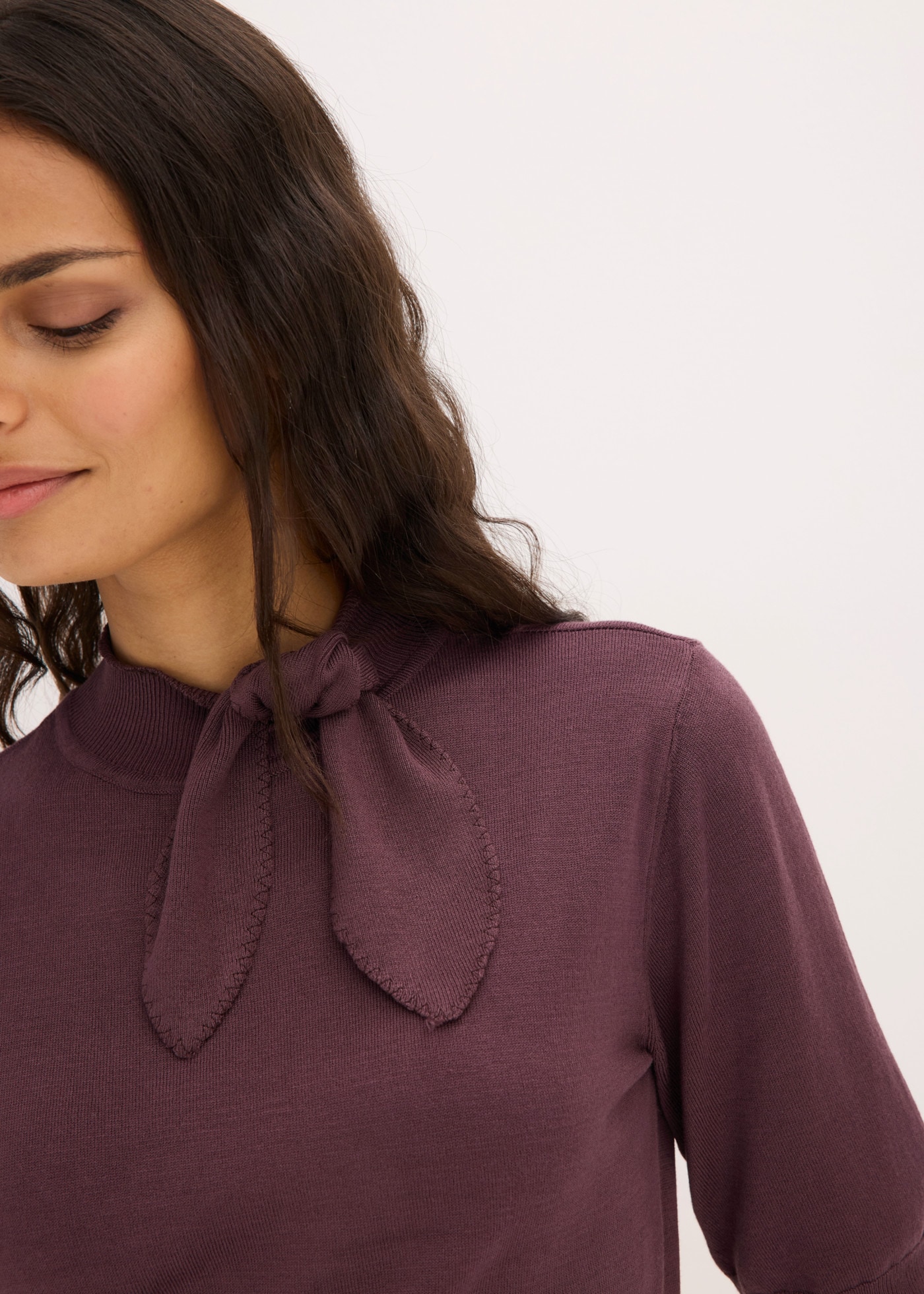 bonprix Strickpullover mit Schluppe, Halbarm, schmale Passform