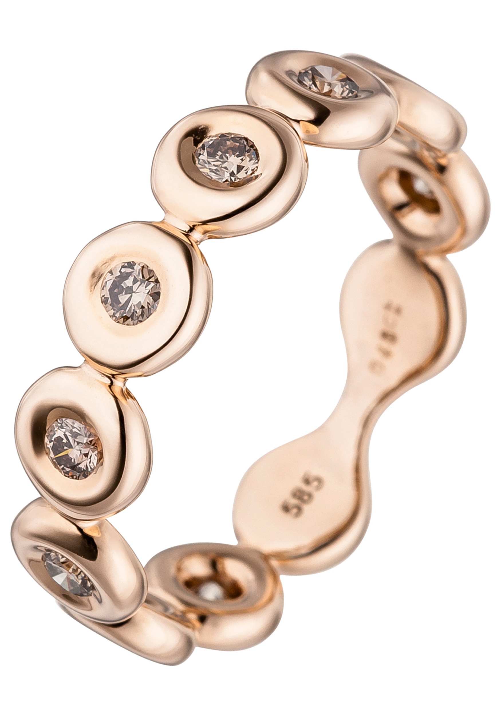 Diamantring JOBO "Ring Roségoldring" Gr. 58, roségold 585, Fingerringe, Damen, 58, SI = kleine Einschlüsse, Diamanten Roségold 585, Diamanten, Roségold 585, Diamantring, 585 Roségold mit 9 Diamanten
