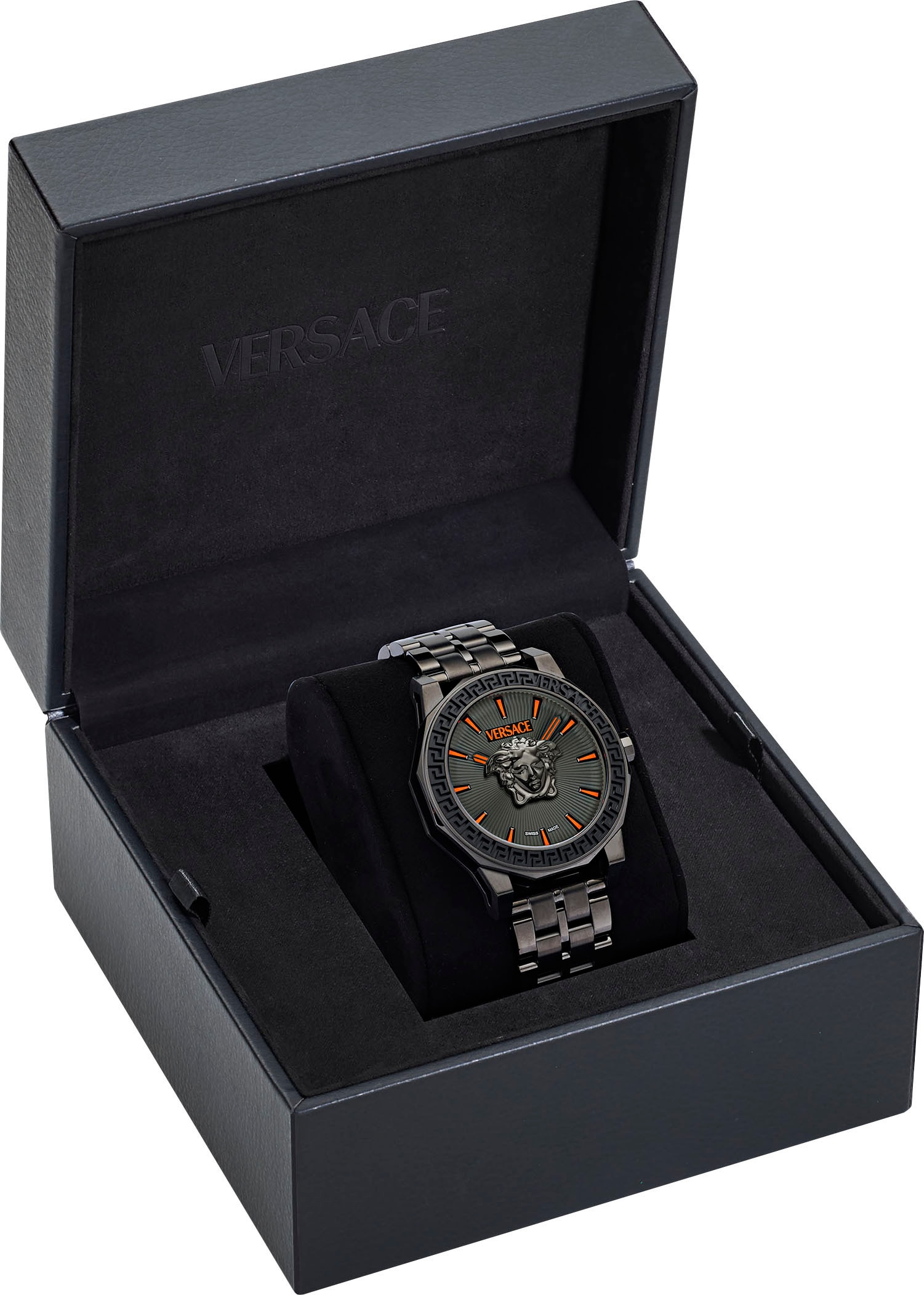 Versace Quarzuhr »MEDUSA DECO GENT«, Armbanduhr, Herrenuhr, Swiss Made, Saphirglas, Edelstahlarmband,analog