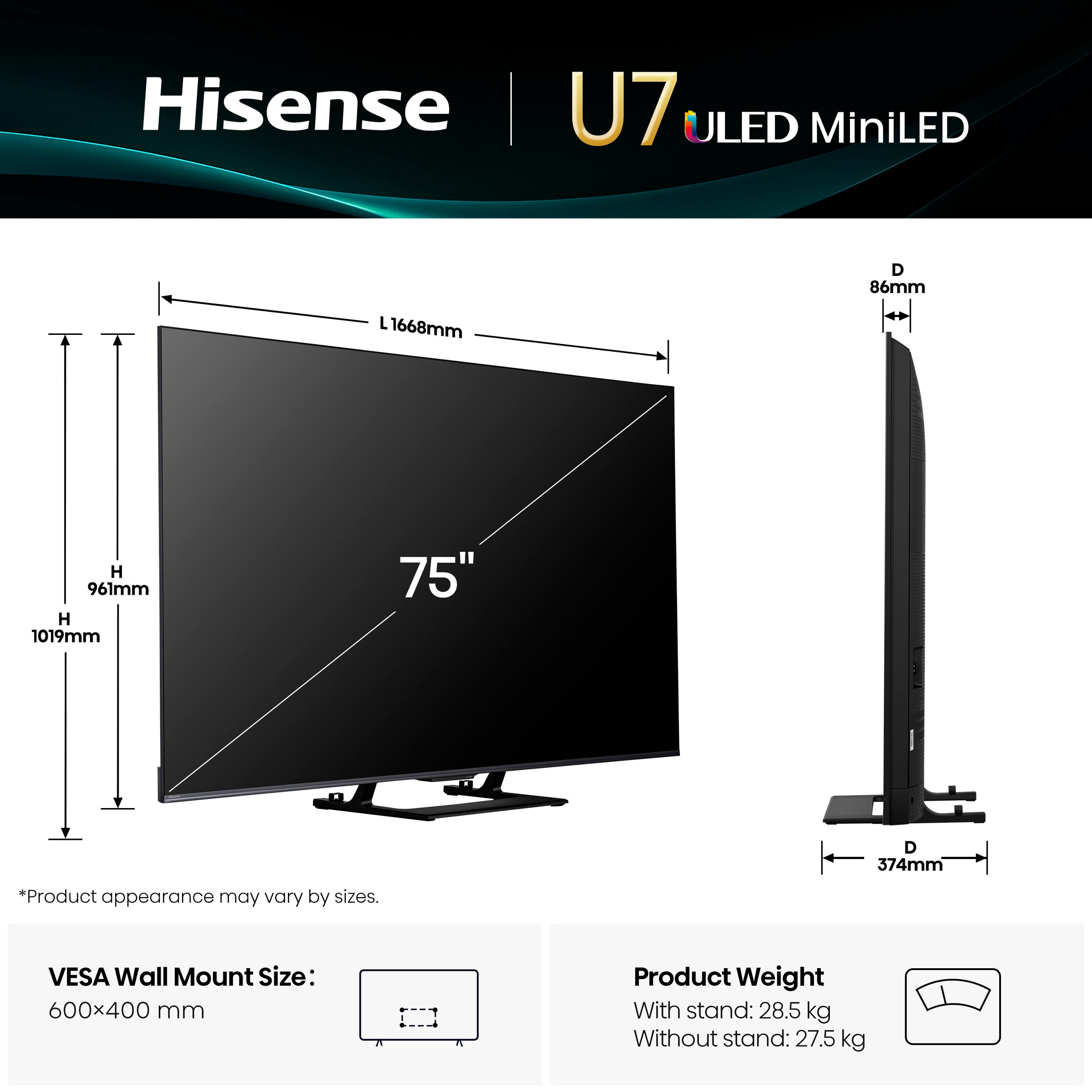 Hisense QLED Mini LED-Fernseher »75U7Q«, 4K Ultra HD, Smart-TV, 4K UHD Mini LED