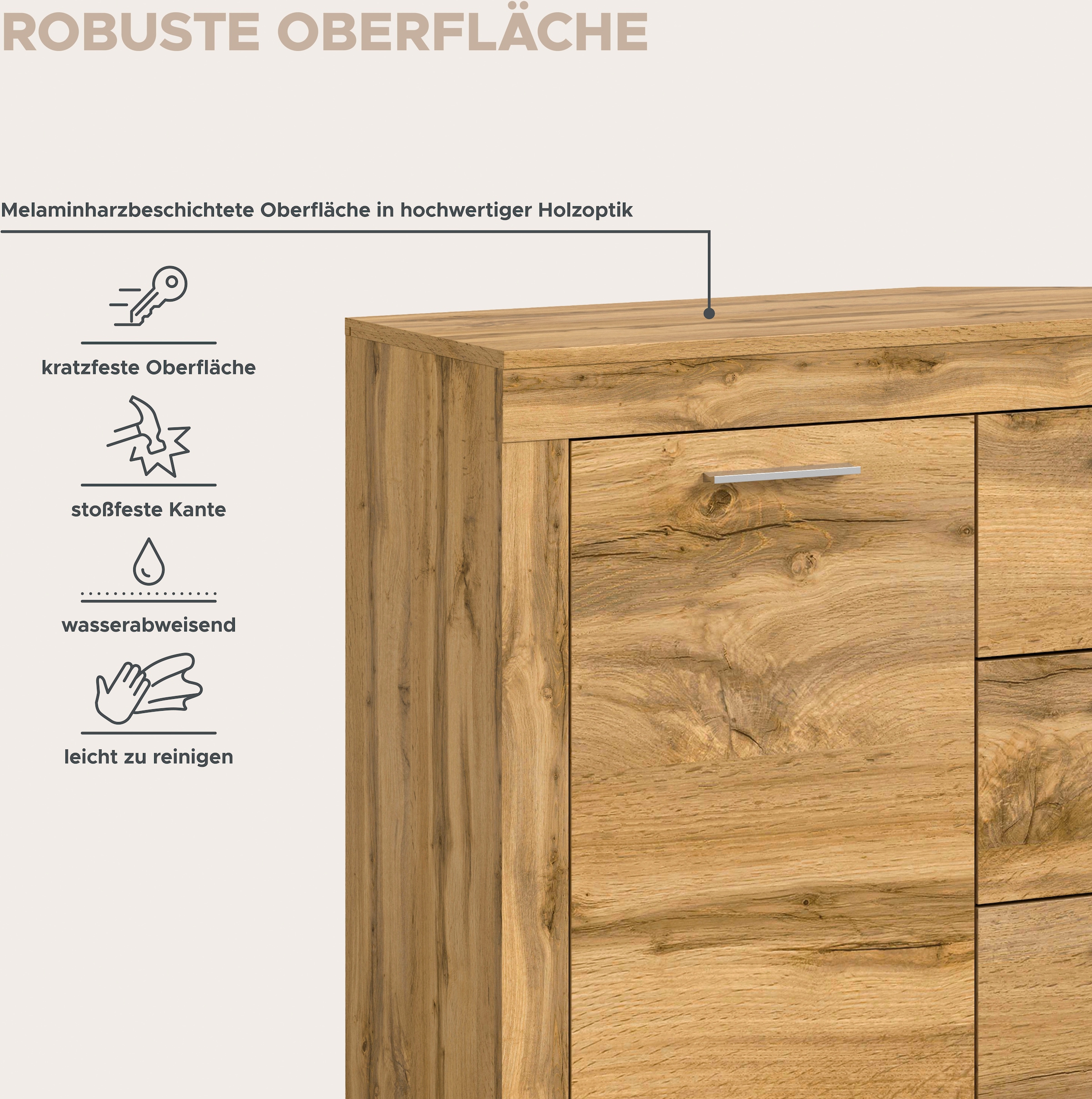 INOSIGN Sideboard »Aosta, Breite 125 cm, in verschiedenen Farbausführungen«, mit 2 Türen und 3 Schubkästen, Wohnzimmer, Kommode, Schrank