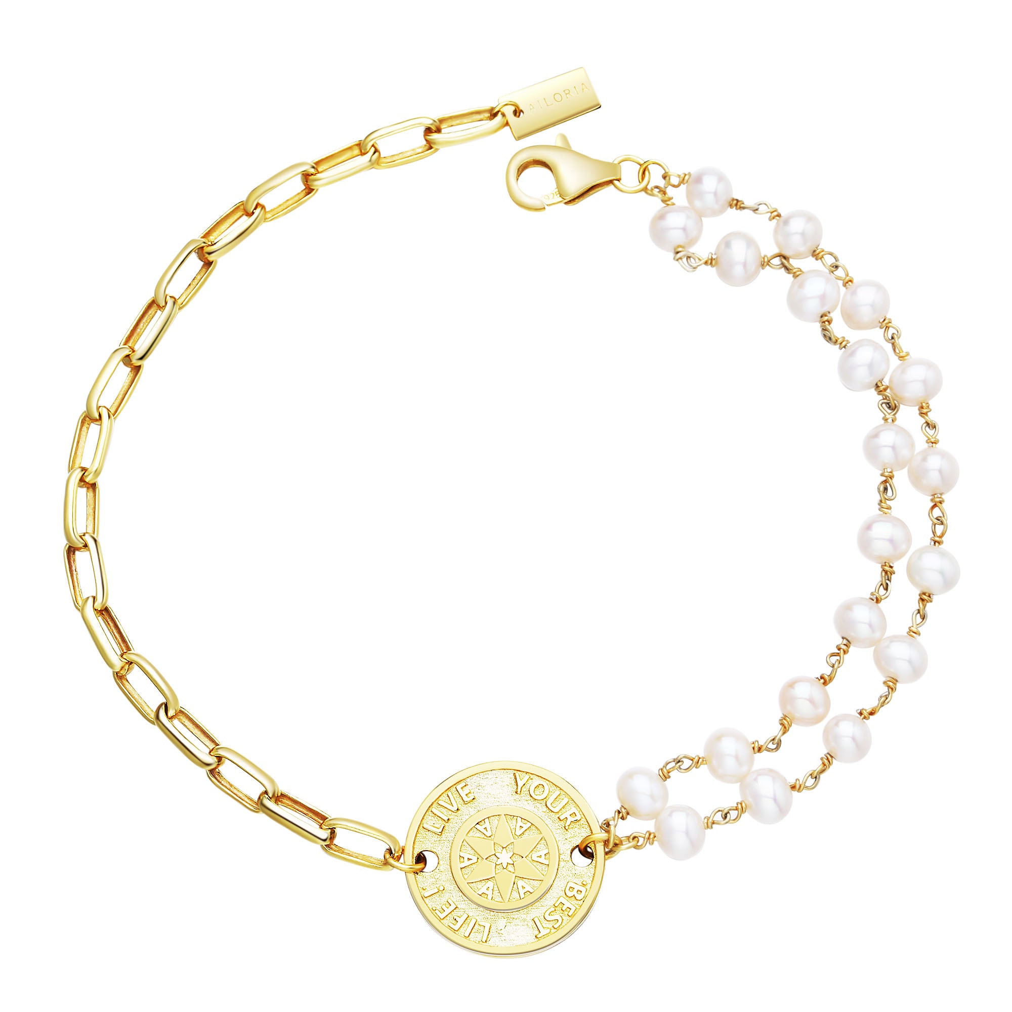 AILORIA Damen Armband "Armband gold/weiße Perle SHIRUSHI", weiß, Armbänder