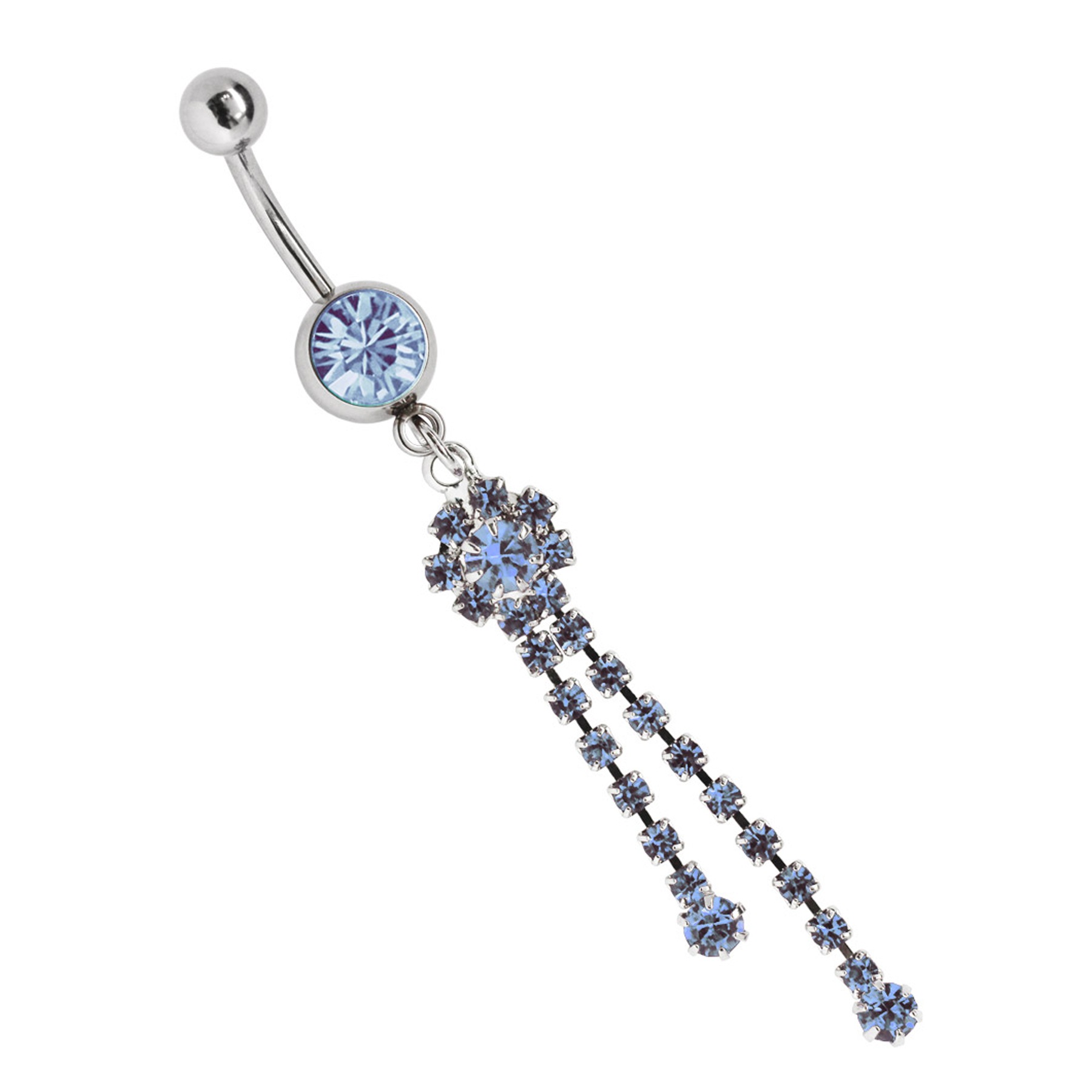ADELIA ́S Damen Bauchnabelpiercing "Piercing Bauchnabelpiercing", onesize, blau, Chirurgiestahl, Piercings, Zirkoniakugel mit Ketten Blumen Stein