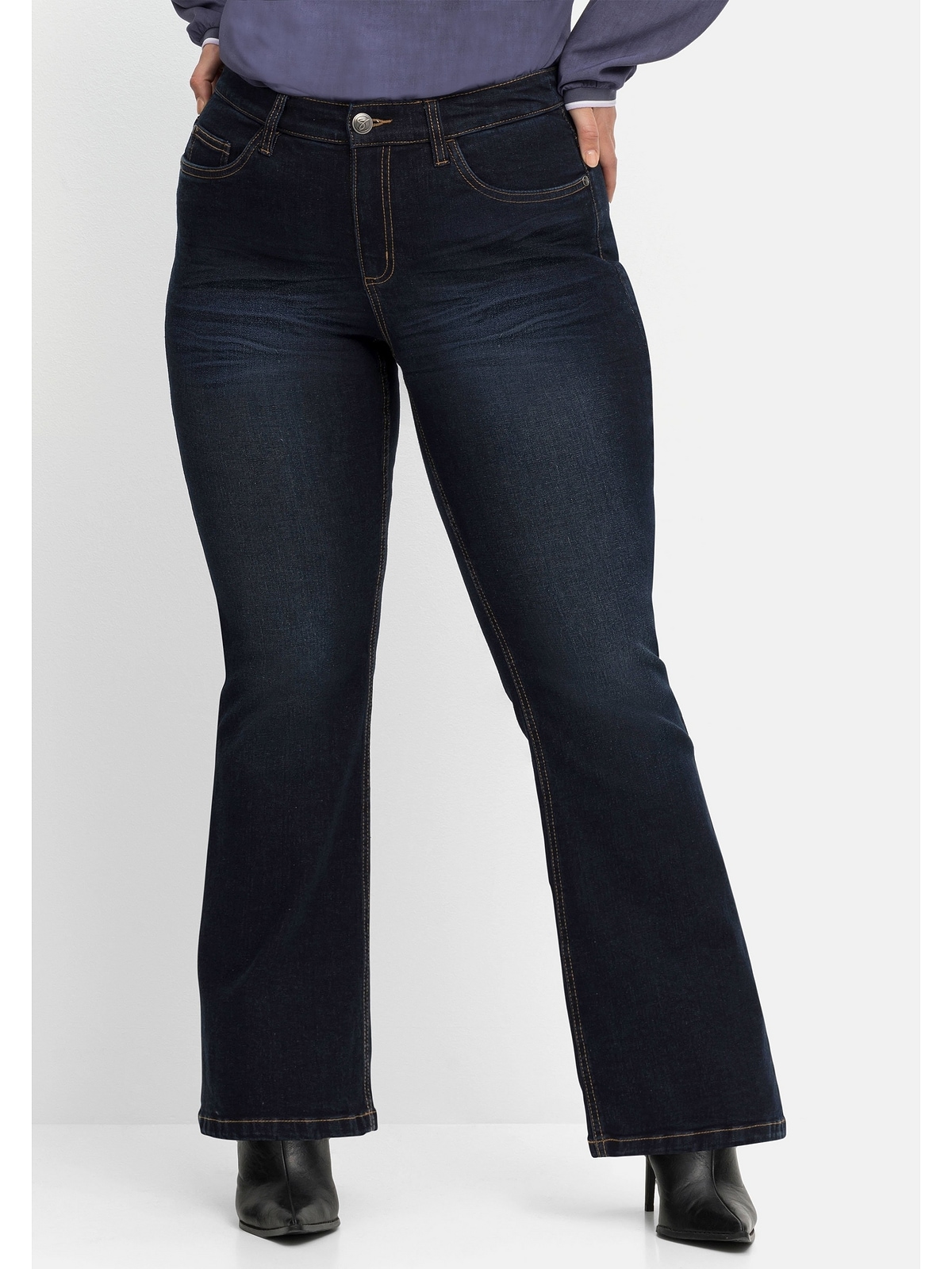 extralang Größen«, Sheego mit BAUR kaufen Used-Effekten, »Große Bootcut-Jeans |