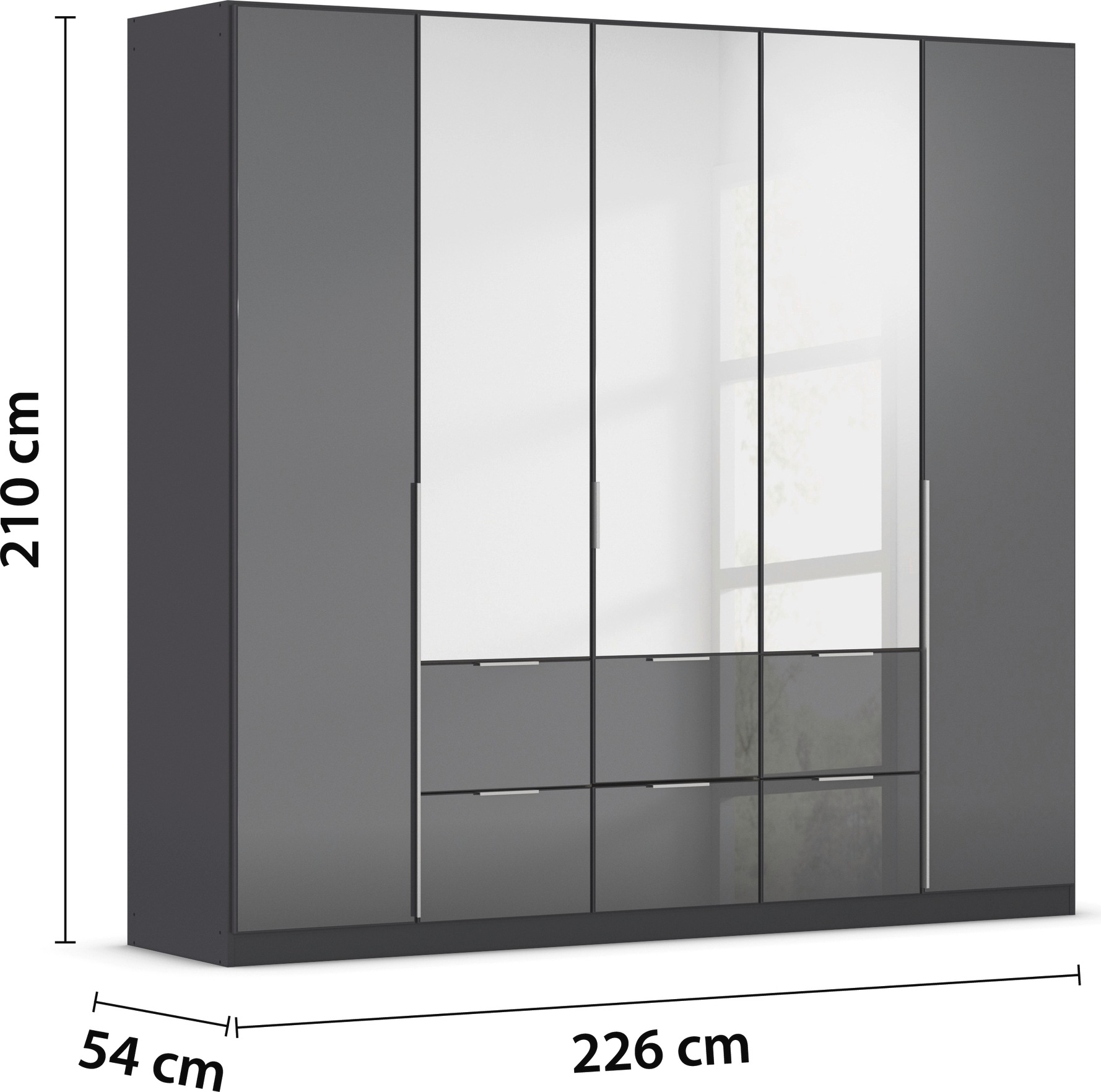 rauch Drehtürenschrank »Kleiderschrank Kleiderschränke Schrank Garderobe AGORDO mit Glasfront«, (in zwei Griff-Farben, Breiten 91-360 cm), mit Außenschubkästen, in 7 Breiten und 2 Höhen MADE IN GERMANY