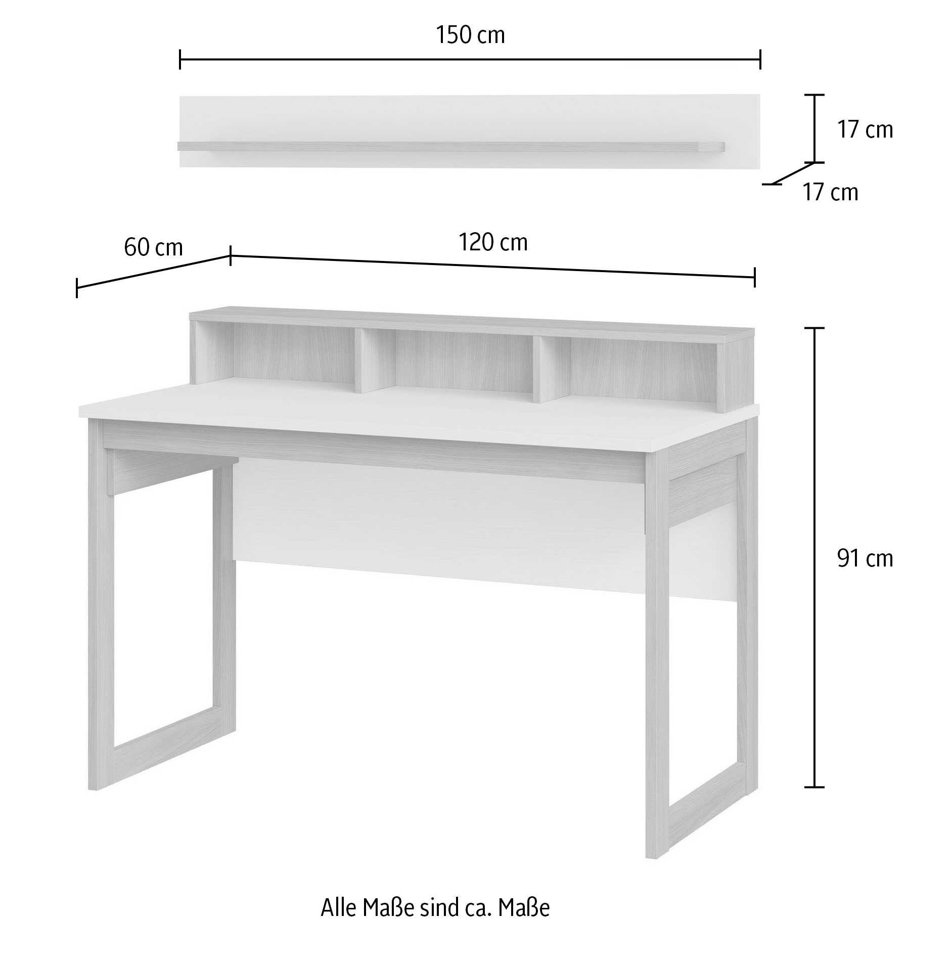 Home affaire Büromöbel-Set »Stranda im Scandi-Style, Home Office, Büro in zwei Farben verfügbar«, (2 tlg.), enthält Schreibtisch und Wandboard