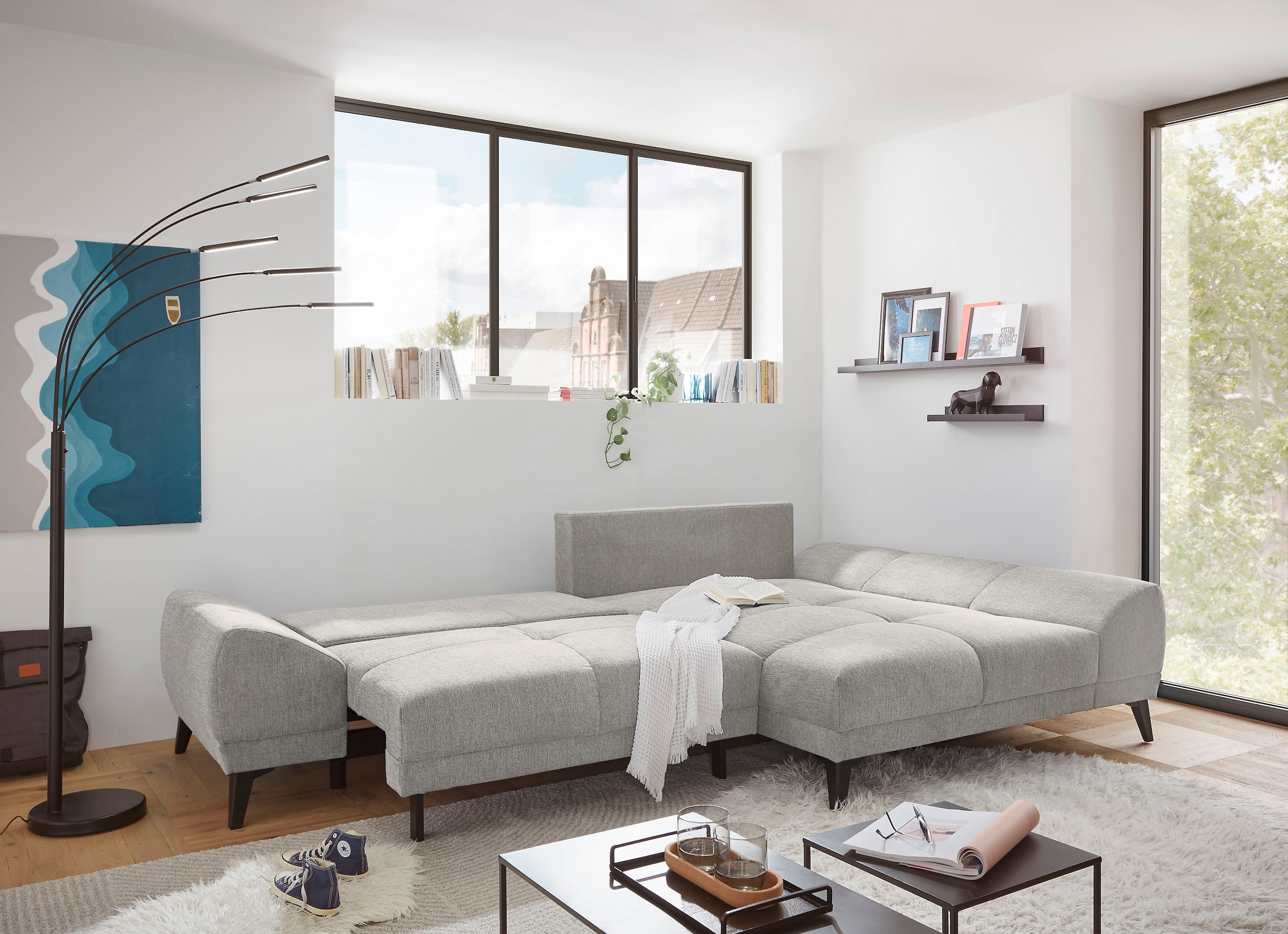 ED EXCITING DESIGN Ecksofa »Scott L-Form«, mit Bettfunktion, Bettkasten & 8 Zierkissen