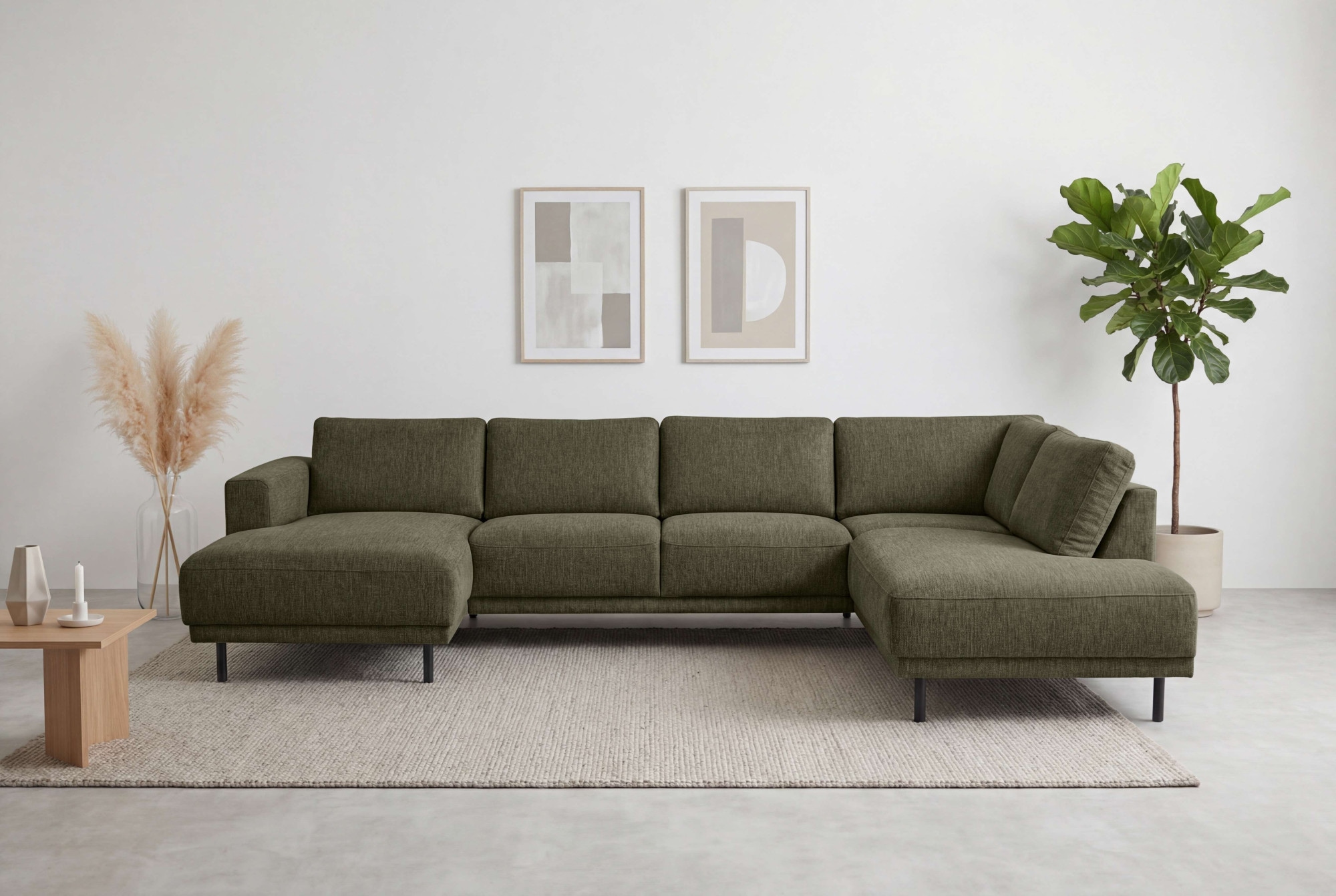 Home affaire Wohnlandschaft »Sveeva, U-Form, XXL, B.310 cm, schwarze Metallfüße« langlebiger Webstoff, mit Wellenunterfederung, viele Farben