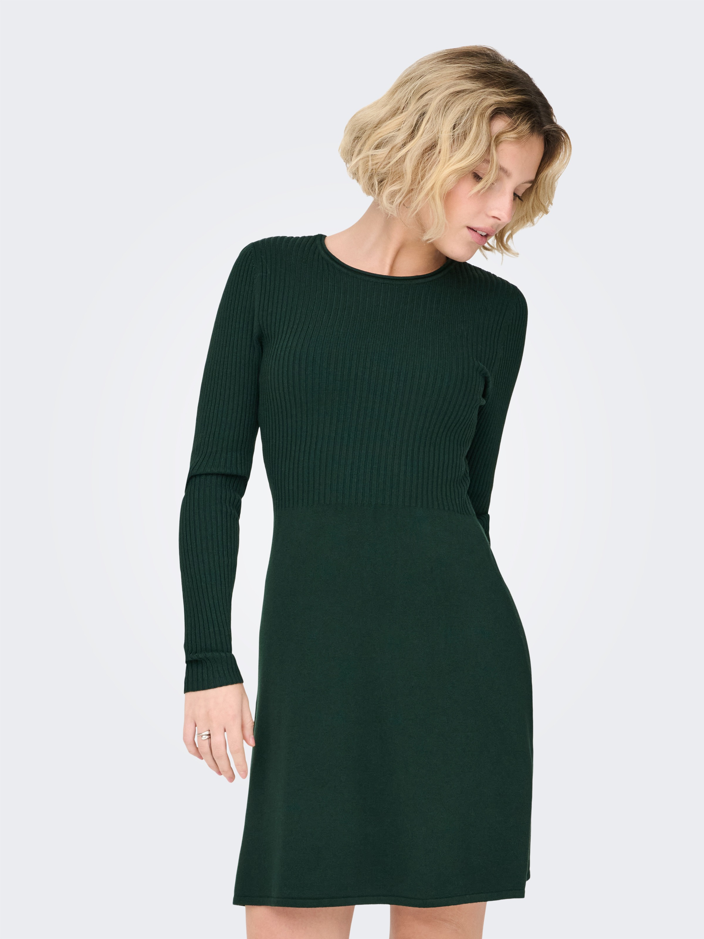 ONLY Minikleid »ONLMISTY LIFE  LS O-NECK RIB DRES EX KNT« Viskosemischung, regular fit, Rundhals