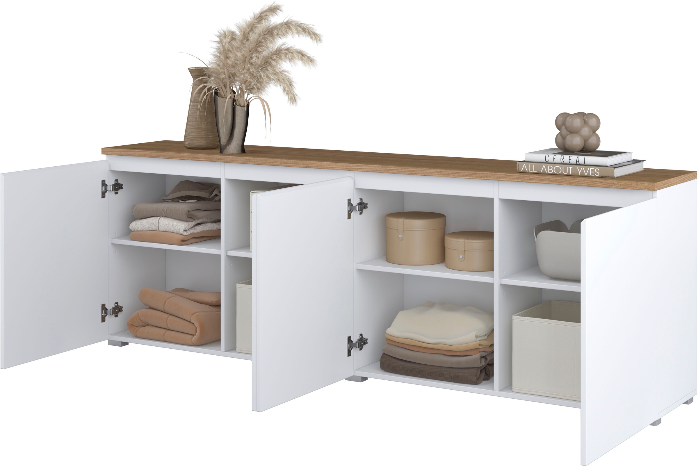 INOSIGN Sideboard »Modo, Breite 200 cm, moderne grifflose Kommode 4Türen«, Anrichte mit viel Stauraum, Einlegeböden verstellbar