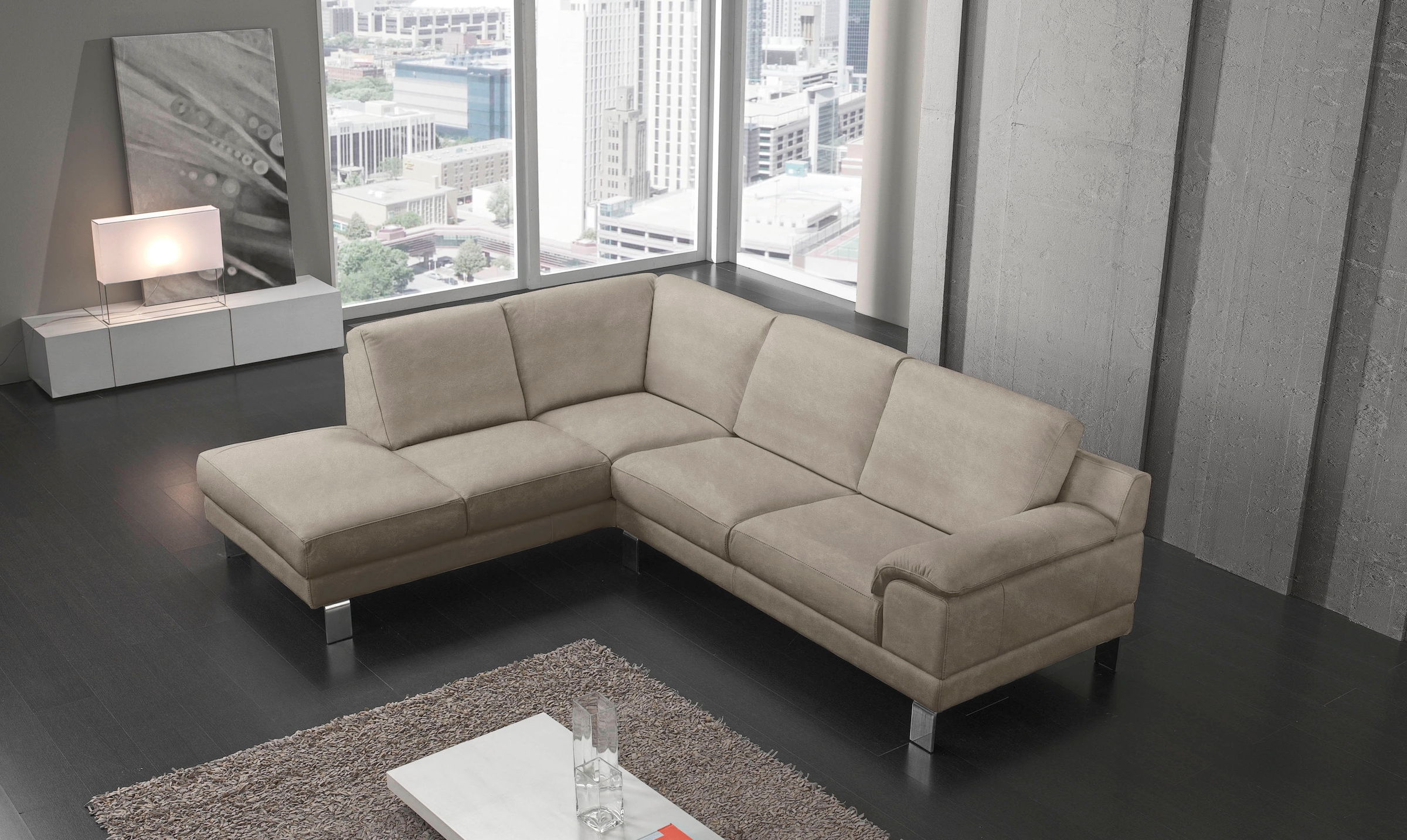 Egoitaliano Ecksofa "Shakira, Design und Sitzkomfort auf hohem Niveau, tolle Details" mit Ottomane, L-Form, elegante Metallfüße
