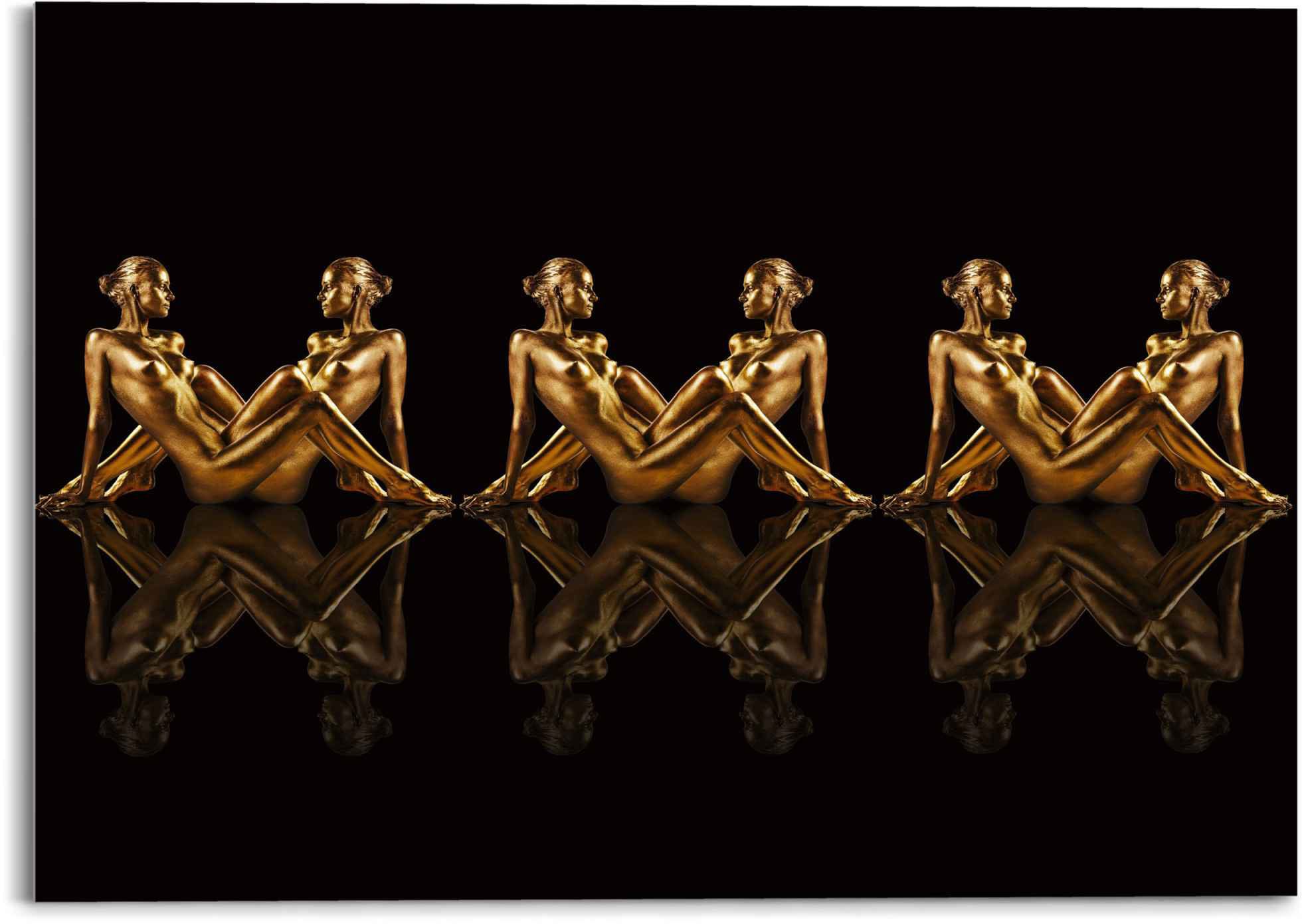 Glasbild »Glasbild Frauen in Gold Symmetrie - Caleidoscoop«, Frau, (1 St.)