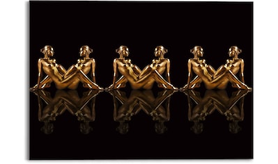 Glasbild »Glasbild Frauen in Gold Symmetrie - Caleidoscoop«, Frau, (1 St.)
