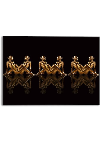 Glasbild »Glasbild Frauen in Gold Symmetrie - Caleidoscoop«, Frau, (1 St.)