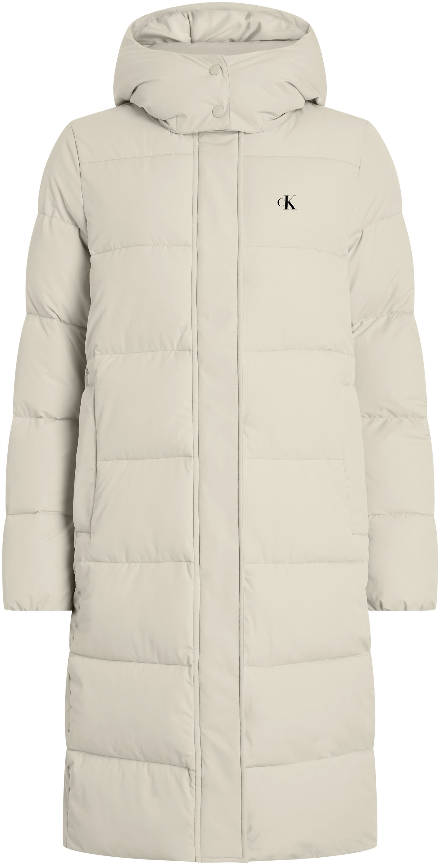Calvin Klein Jeans Langjacke »MONOLOGO NON DOWN LONG PUFFER«, mit Kapuze, mit gedrucktem Logomarkenlabel