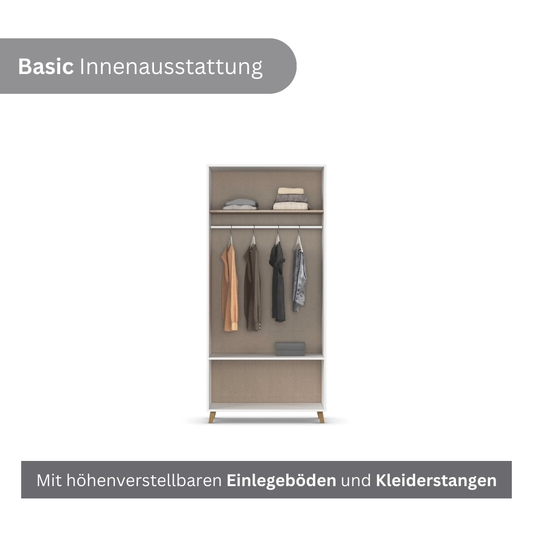 rauch Drehtürenschrank »Kleiderschrank Schrank Garderobe SHINJO Breiten 93/140/187 cm« in 3 verschiedenen Ausstattungen BASIC/CLASSIC/PREMIUM,  Griffe und Füße aus Massivholz mit 2 Schubladen MADE IN GERMANY