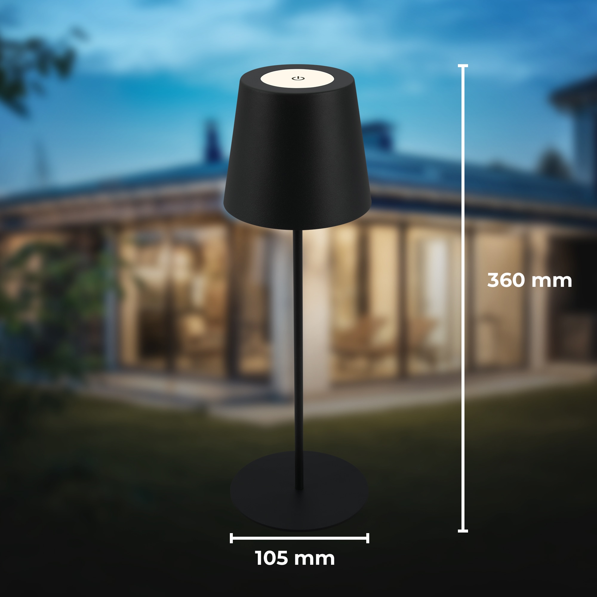 B.K.Licht Außen-Tischleuchte »BK_TL1595 Akku LED Tischlampe, 3-Stufen Touchdimmer, mit USB«, 1 flammig, Leuchtmittel LED-Modul | LED fest integriert, 2.700 K, 200 Lm, 2,5W, IP44, 12h Leuchtdauer, 36 x 10,5 cm, Schwarz
