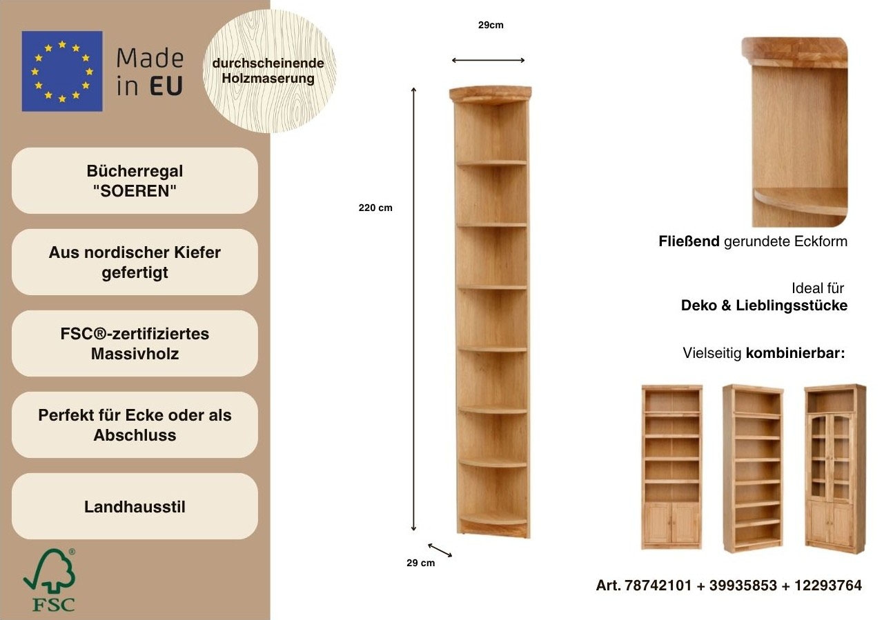 Home affaire Anbauregal »Soeren« aus massiver Kiefer, Höhe 220 cm, Tiefe 29 cm