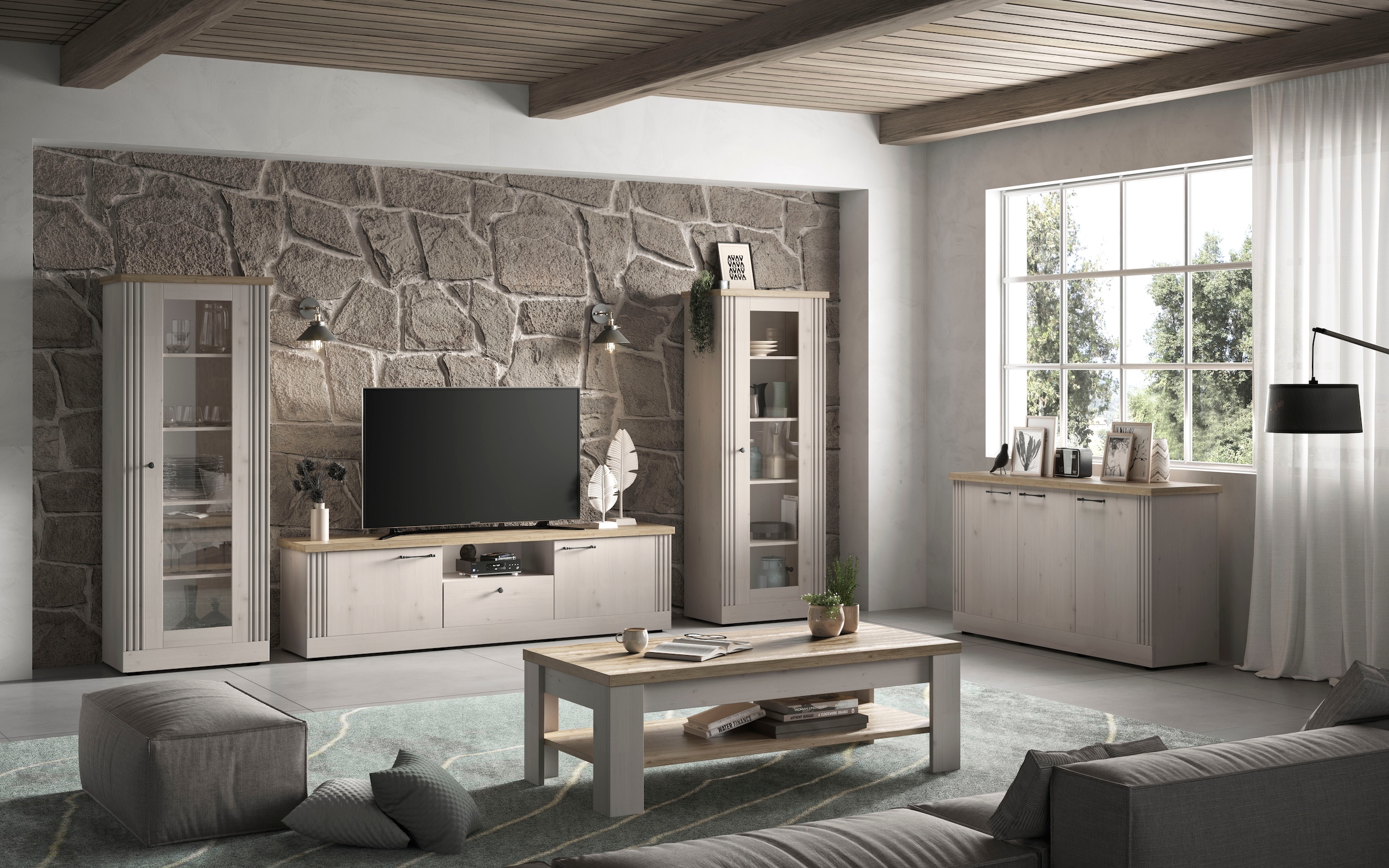 Home affaire Vitrine »Country Höhe 192 cm, Hochschrank mit 1 Tür, Anrichte, Standvitrine«, im Landhausstil, viel Strauraum, mit Metallgriff, MDF Rahmen