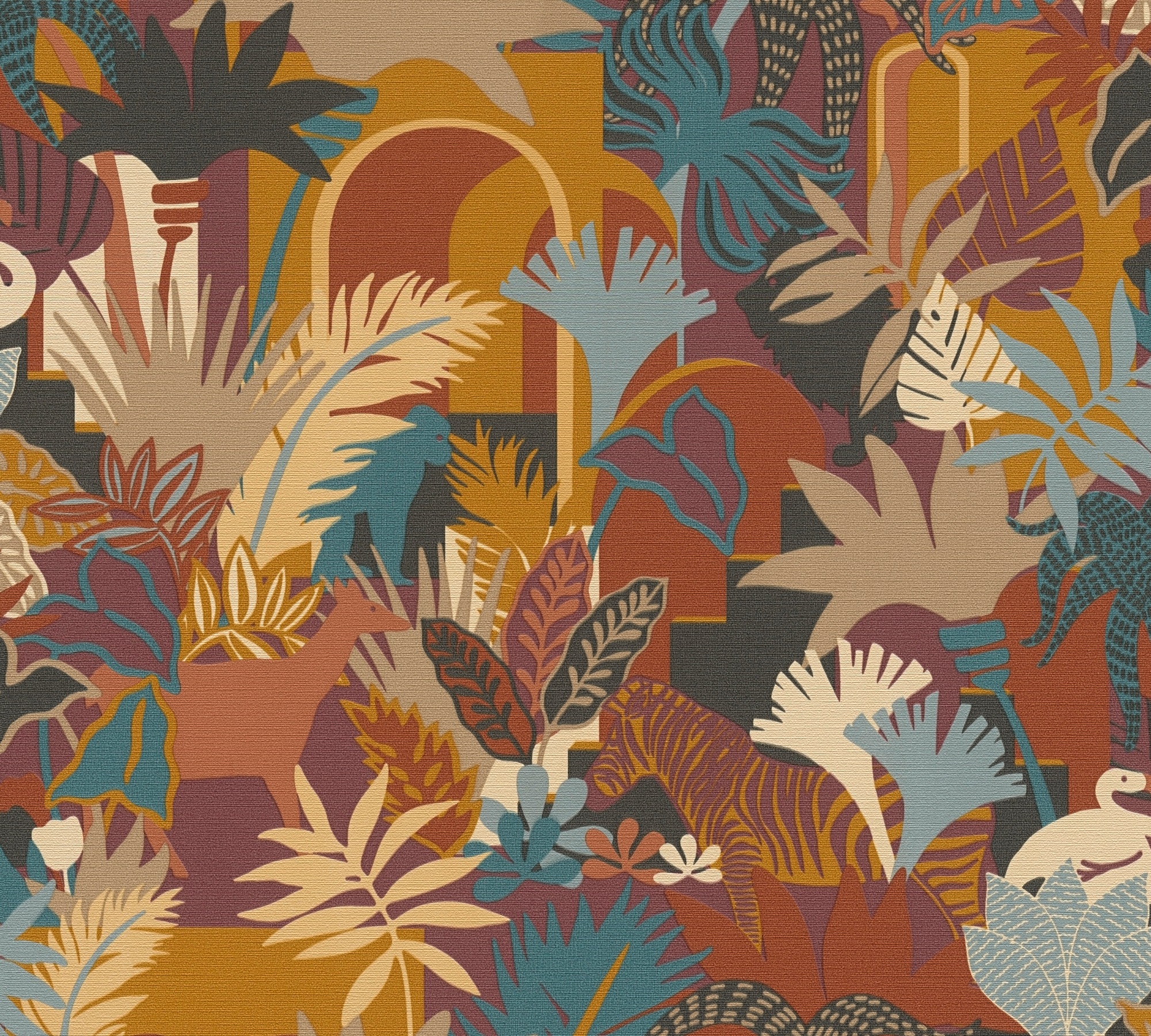A.S. Création Vliestapete »Antigua Retrotapete Artdeco«, matt-gemustert-neutral, Dschungeltapete Floral mit Tieren Tapeten Wohnzimmer Schlafzimmer Flur