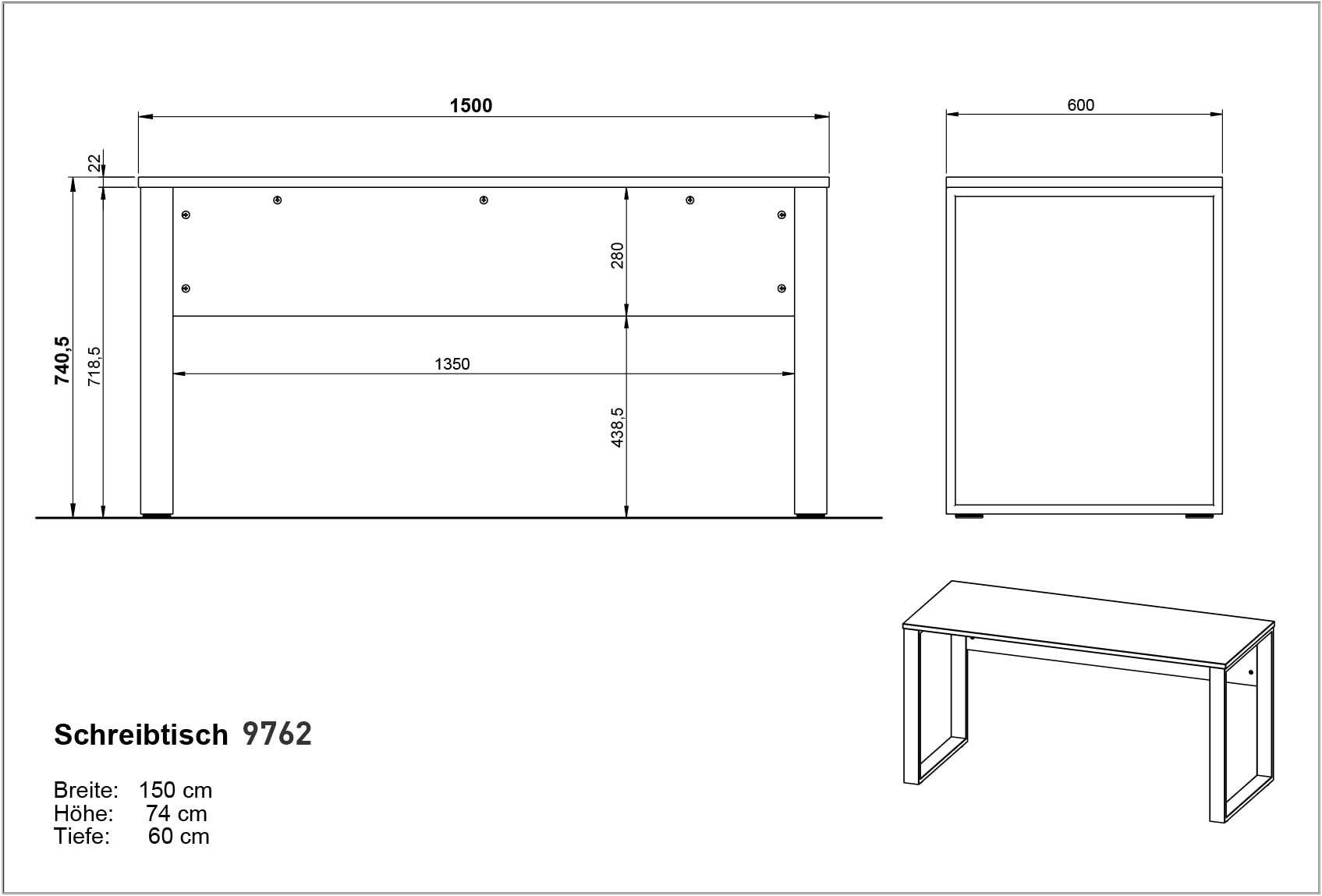 GERMANIA Schreibtisch »GW-Rovigo«, (1 St.), mit Blende, frei in den Raum stellbar, Breite 150 cm, Made in Germany