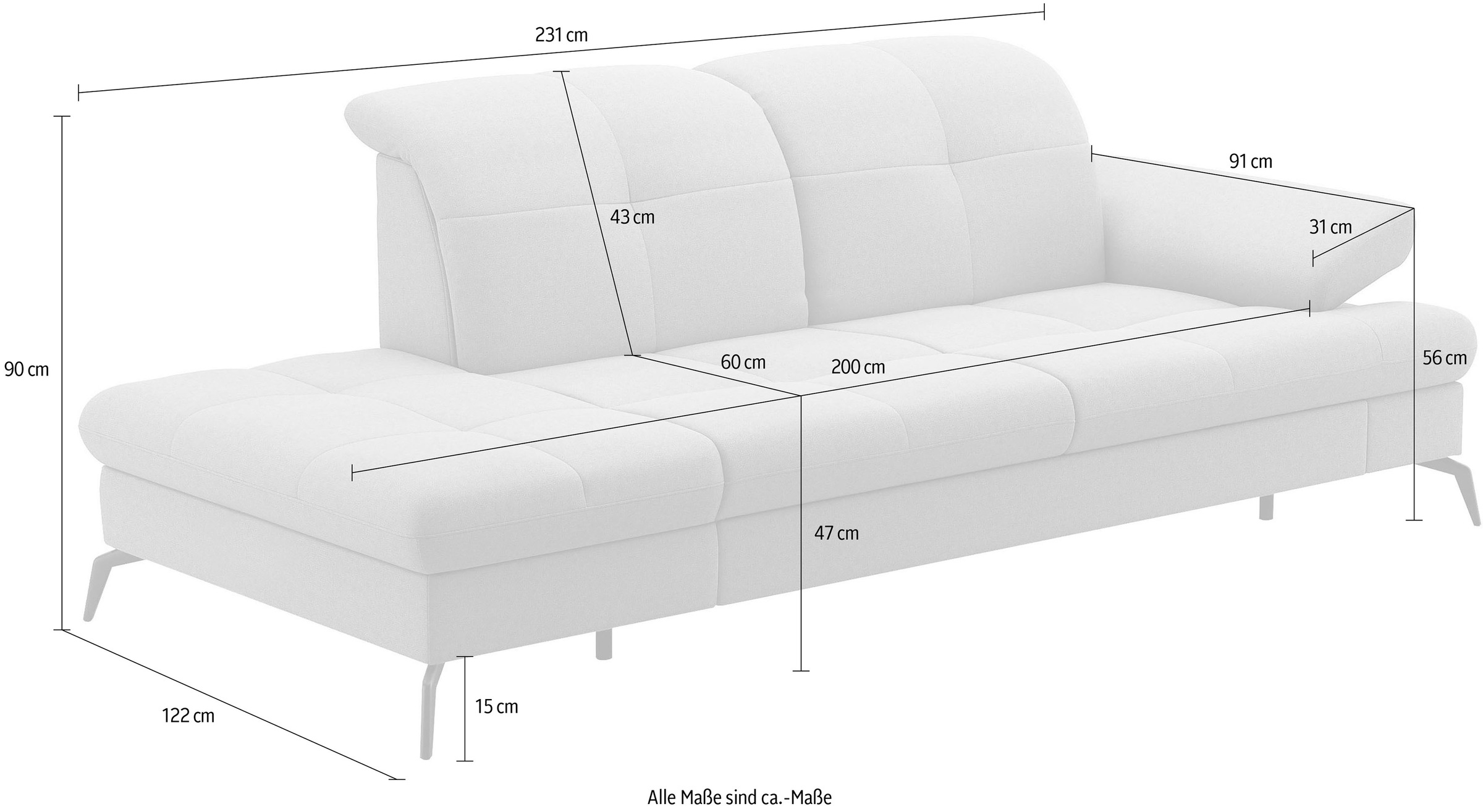 sit&more Recamiere »Amica«, inkl Sitztiefenverstellung und Armteilverstellung