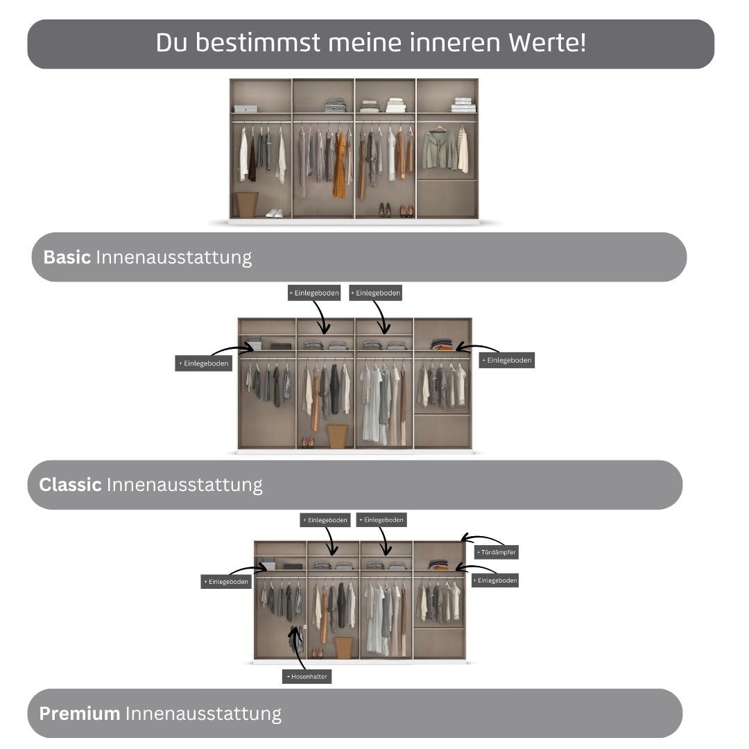 rauch Kleiderschrank »Drehtürenschrank Schrank Garderobe Wäscheschrank Schlafzimmer AVOLA«, (in 3 verschiedenen Ausstattungen BASIC/CLASSIC/PREMIUM), mit hochwertigen Stangengriffen aus Metall in Schwarz MADE IN GERMANY