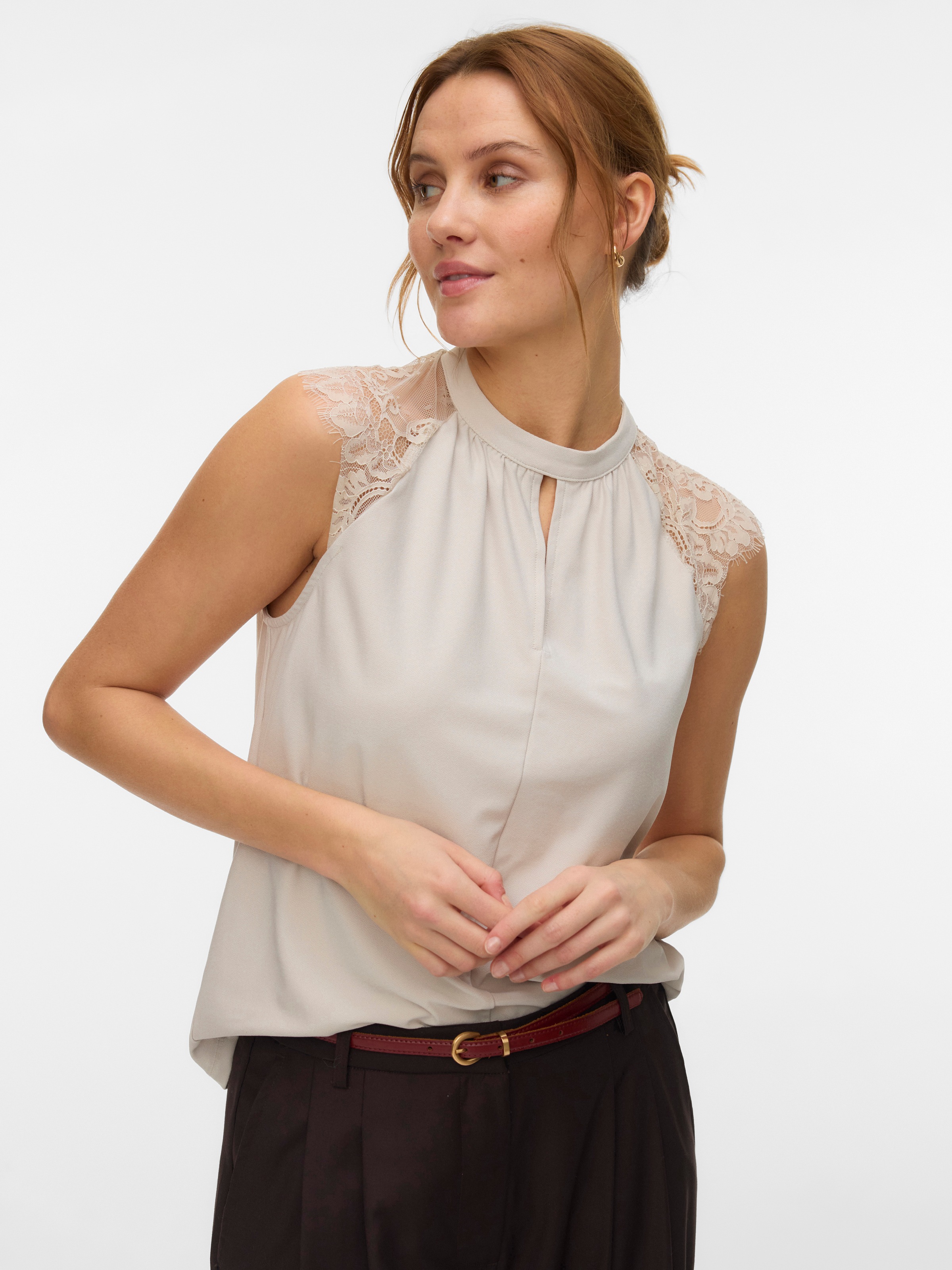 Vero Moda Spitzentop "VMMILLA SL LACE TEE" Materialmix, regular fit günstig online kaufen