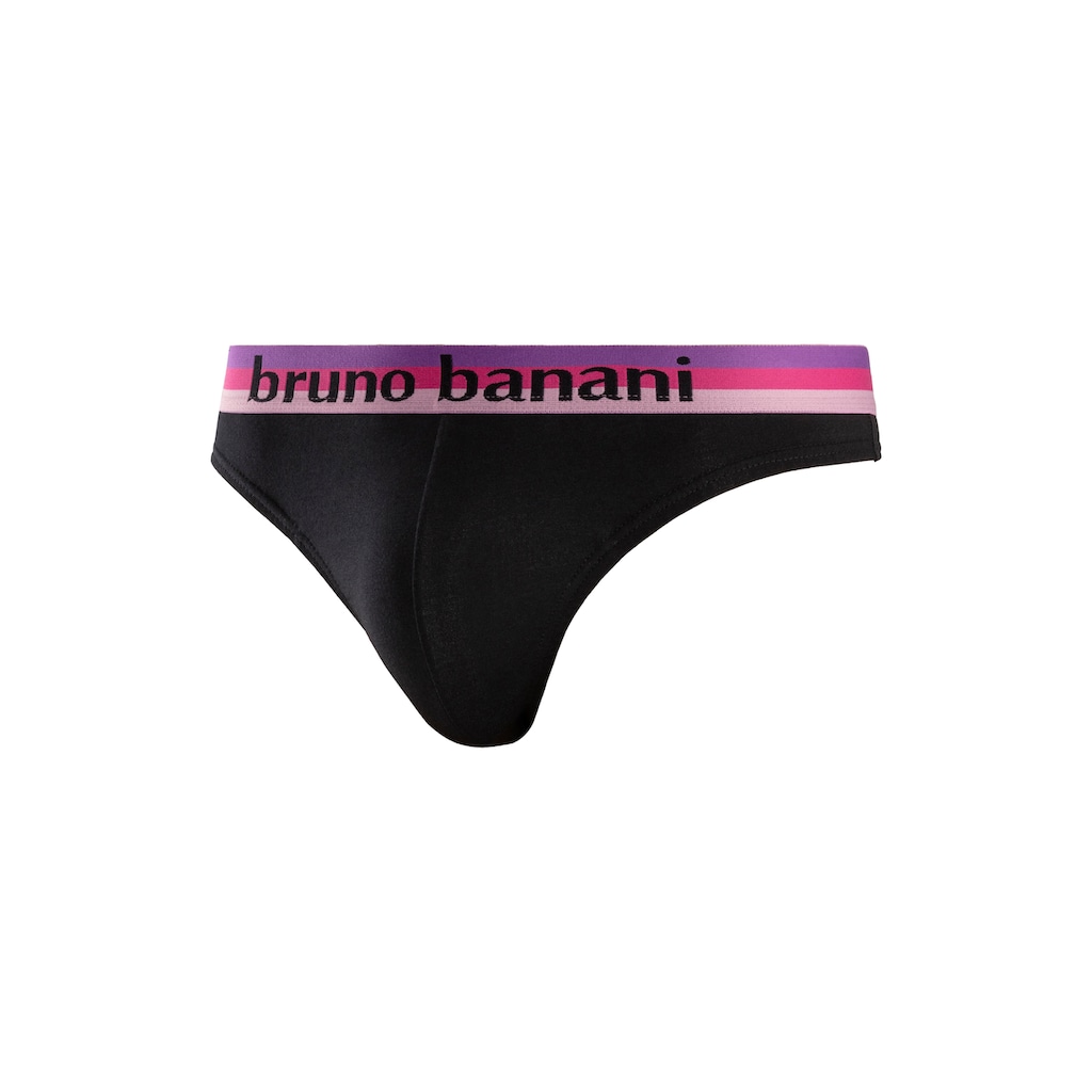 Marken Bruno Banani Bruno Banani String, (5 St.), mit Streifen Logo Webbund schwarz-blau + schwarz-pink + schwarz-mint + schwarz