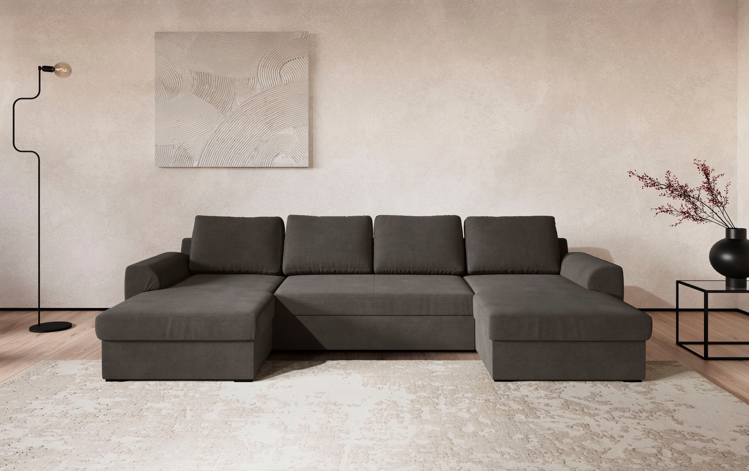 COTTA Wohnlandschaft »Drift U-Form Recamiere, Breite 327 cm« optional auch mit Schlaffunktion, Wellenunterfederung