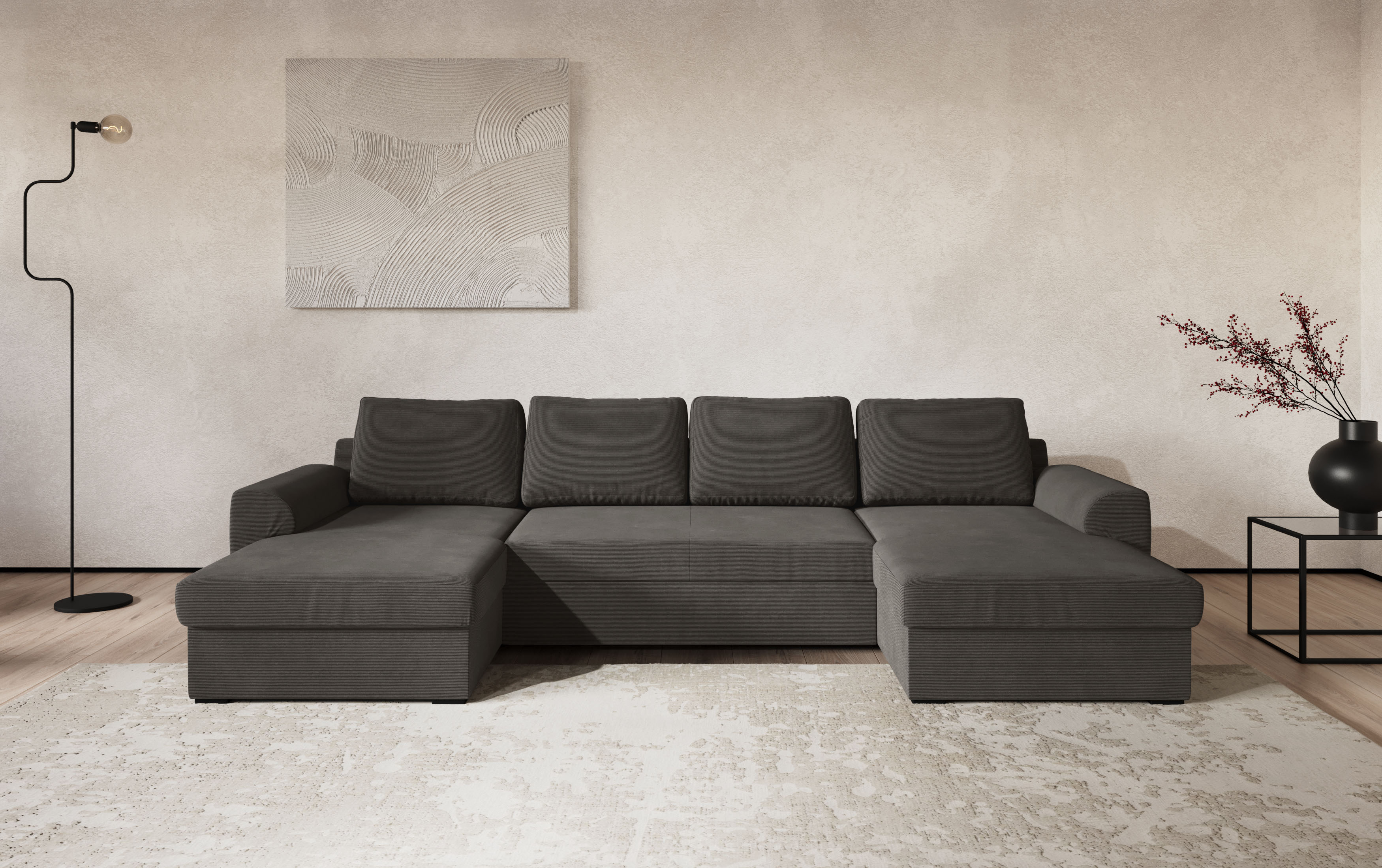 COTTA Wohnlandschaft "Drift U-Form Recamiere, Breite 327 cm" optional auch mit Schlaffunktion, Wellenunterfederung