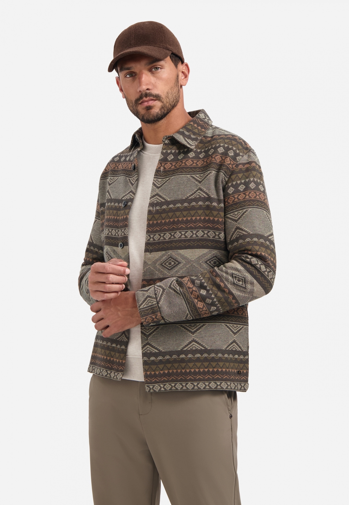 NO EXCESS Langarmhemd "No Excess Jacquard-Overshirt mit Muster" günstig online kaufen