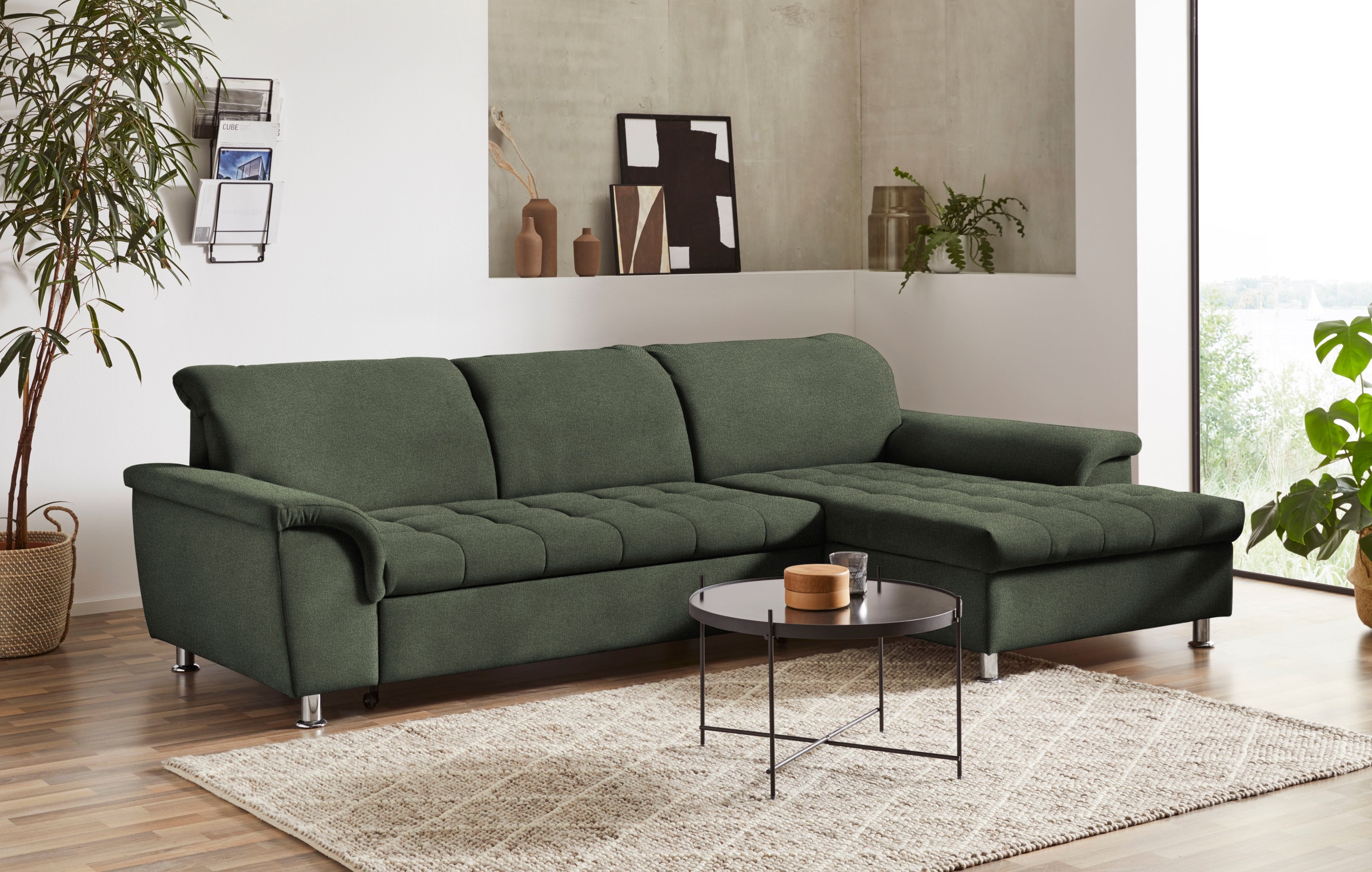 DOMO collection Ecksofa "FRANZI zeitlos und elegant, moderne Sitzheftung, L-Form" wahlweise mit Kopfteilverstellung (dann Tiefe: 170 cm)